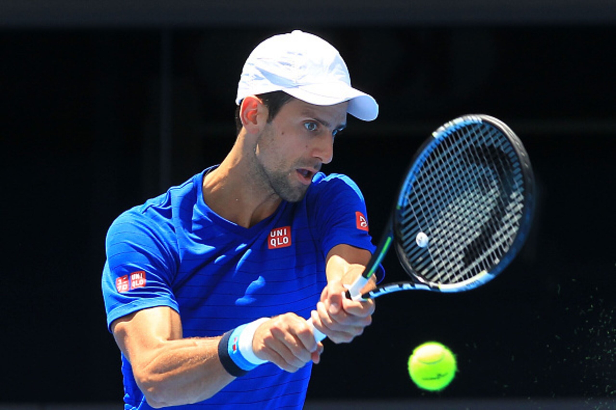 Novak Djokovic practices in Melbourne just before the start of the 2015 Australian Open.