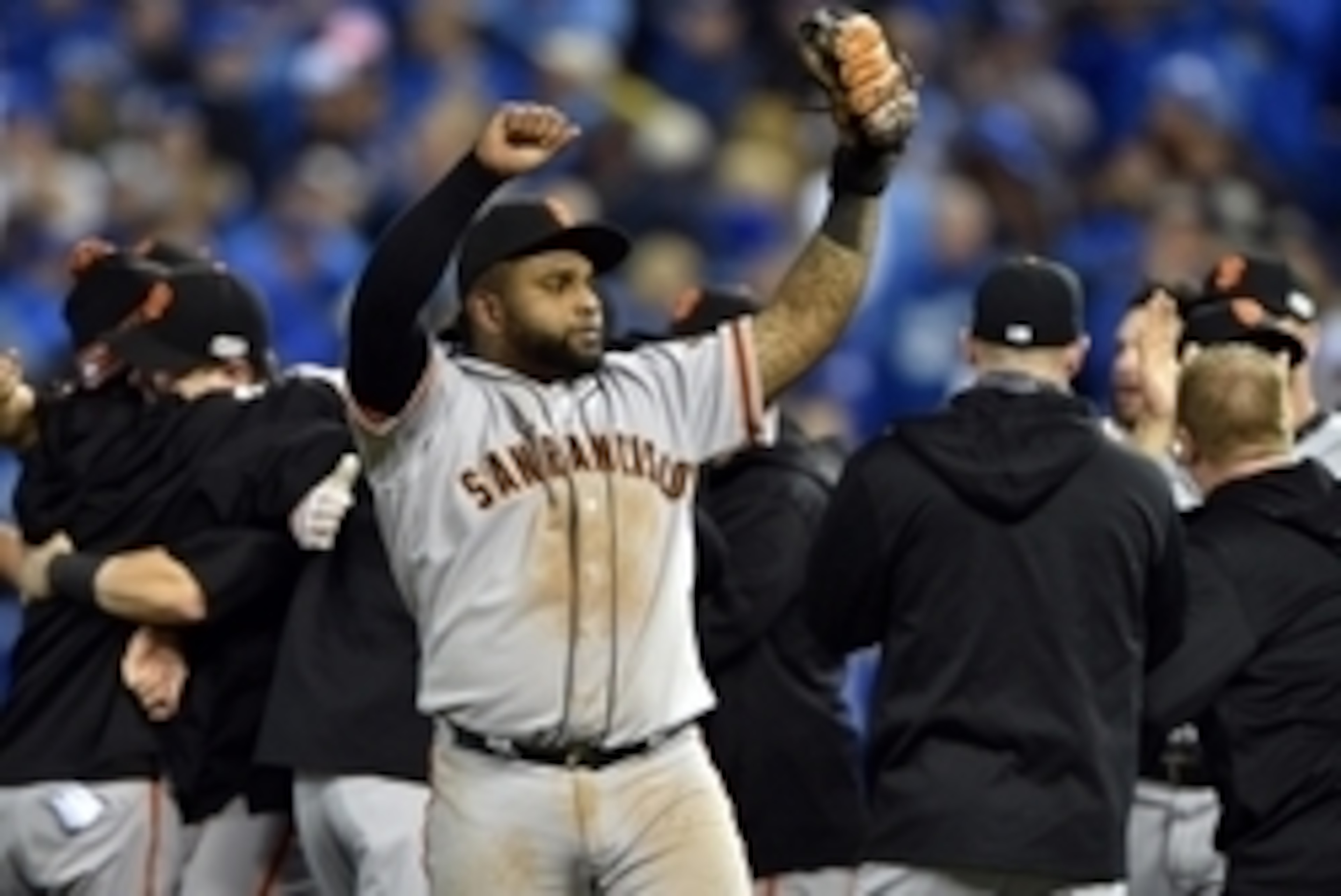 Pablo Sandoval in his final moments on the field in a Giants uniform.