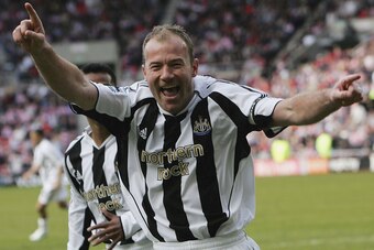 Alan Shearer celebrates his 206th goal in his last game for Newcastle.