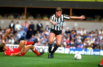Paul Gascoigne leaving Jan Molby in his wake in 1986.