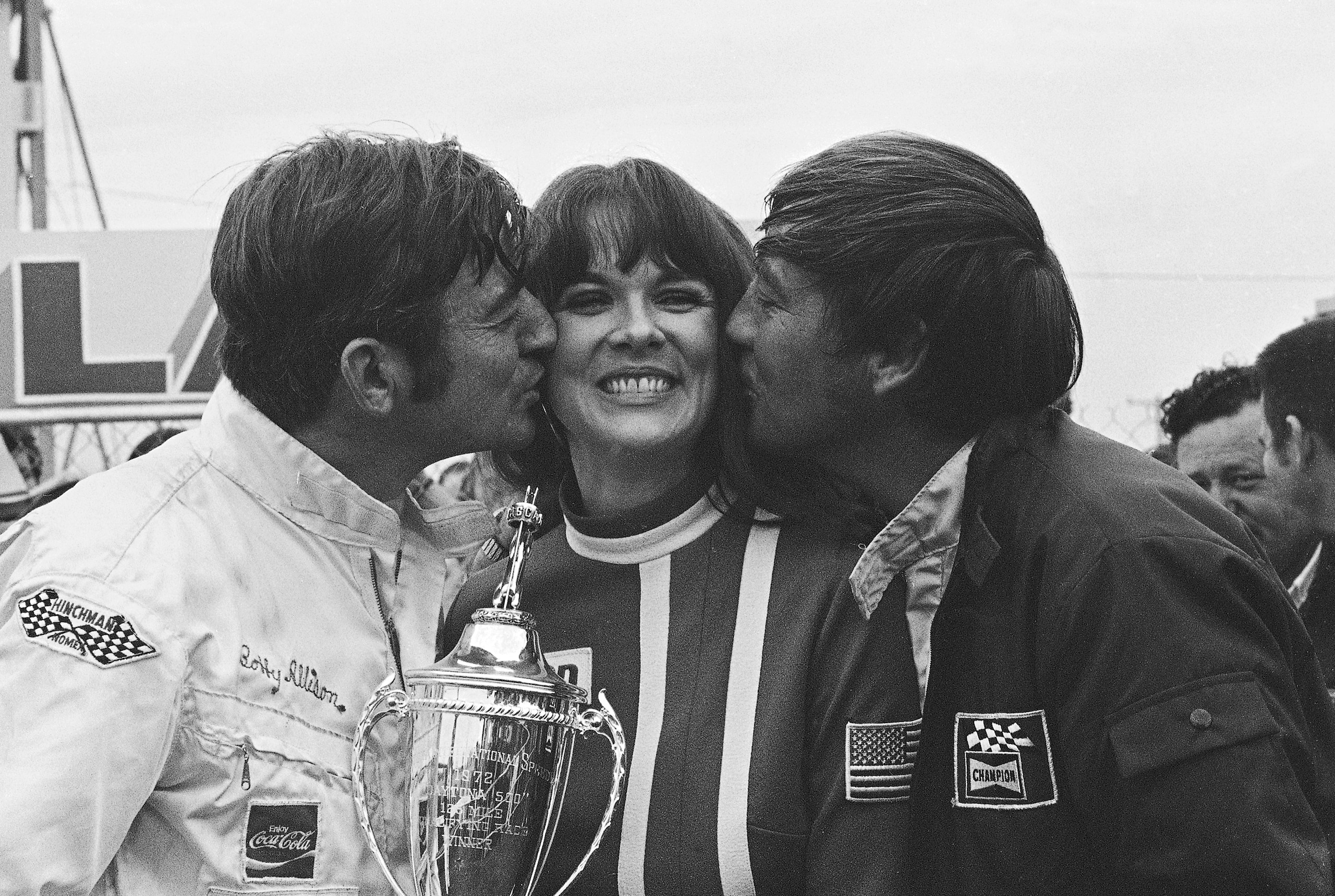Bobby Allison (left) and Bobby Isaac after qualifying for the 1972 Daytona 500.