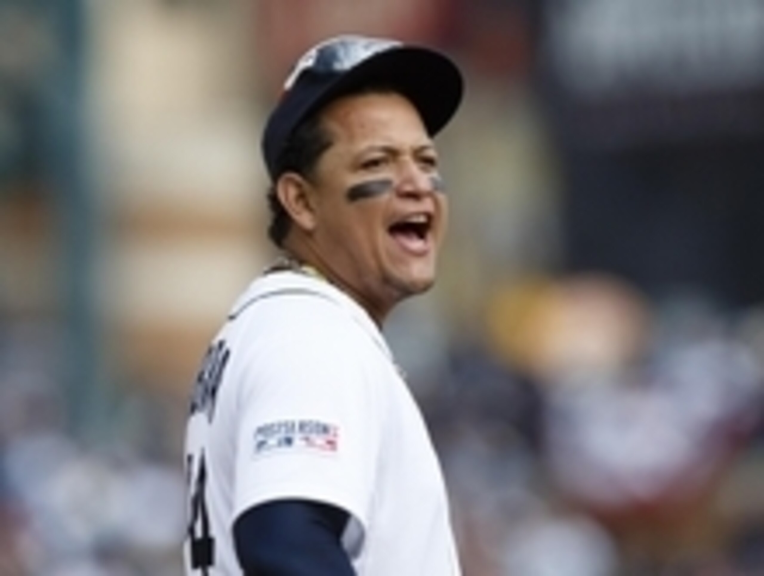 Oct 5, 2014; Detroit, MI, USA; Detroit Tigers first baseman Miguel Cabrera (24) in the field against the Baltimore Orioles during game three of the 2014 ALDS baseball playoff game at Comerica Park. Mandatory Credit: Rick Osentoski-USA TODAY Sports