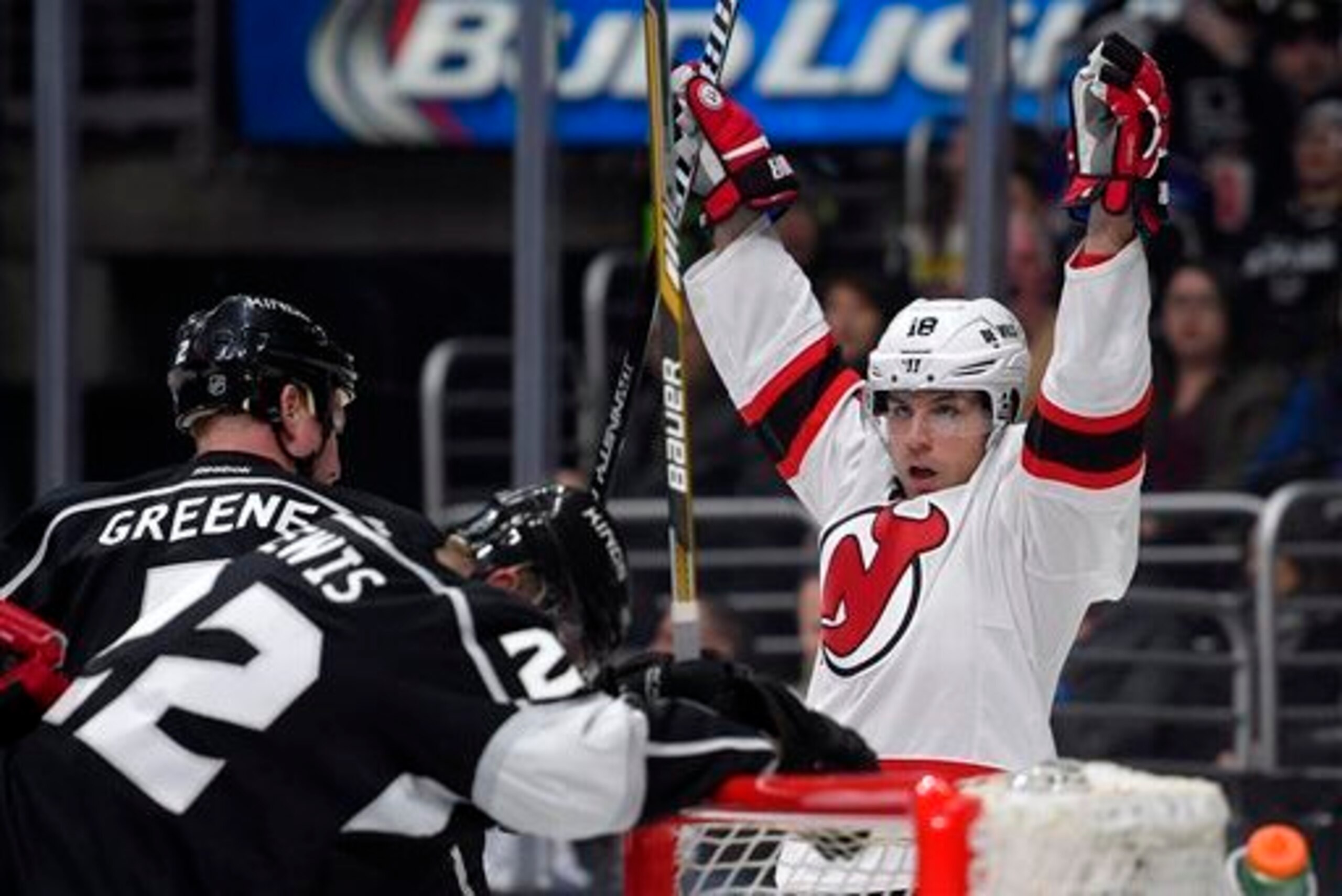 Steve Bernier celebrates a goal against the Los Angeles Kings.