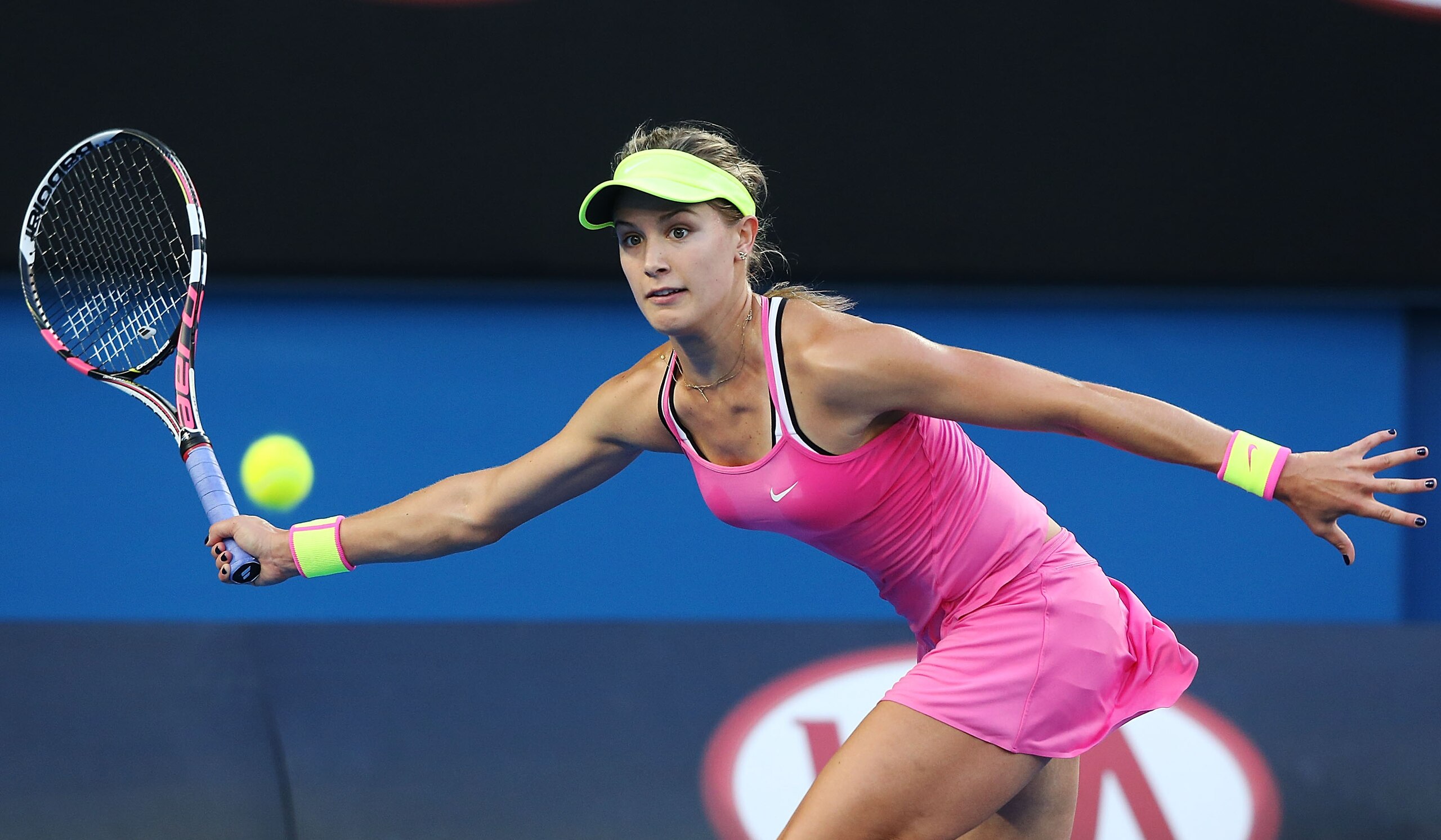 Eugenie Bouchard concentrates on the ball during her first-round win at the 2015 Australian Open.