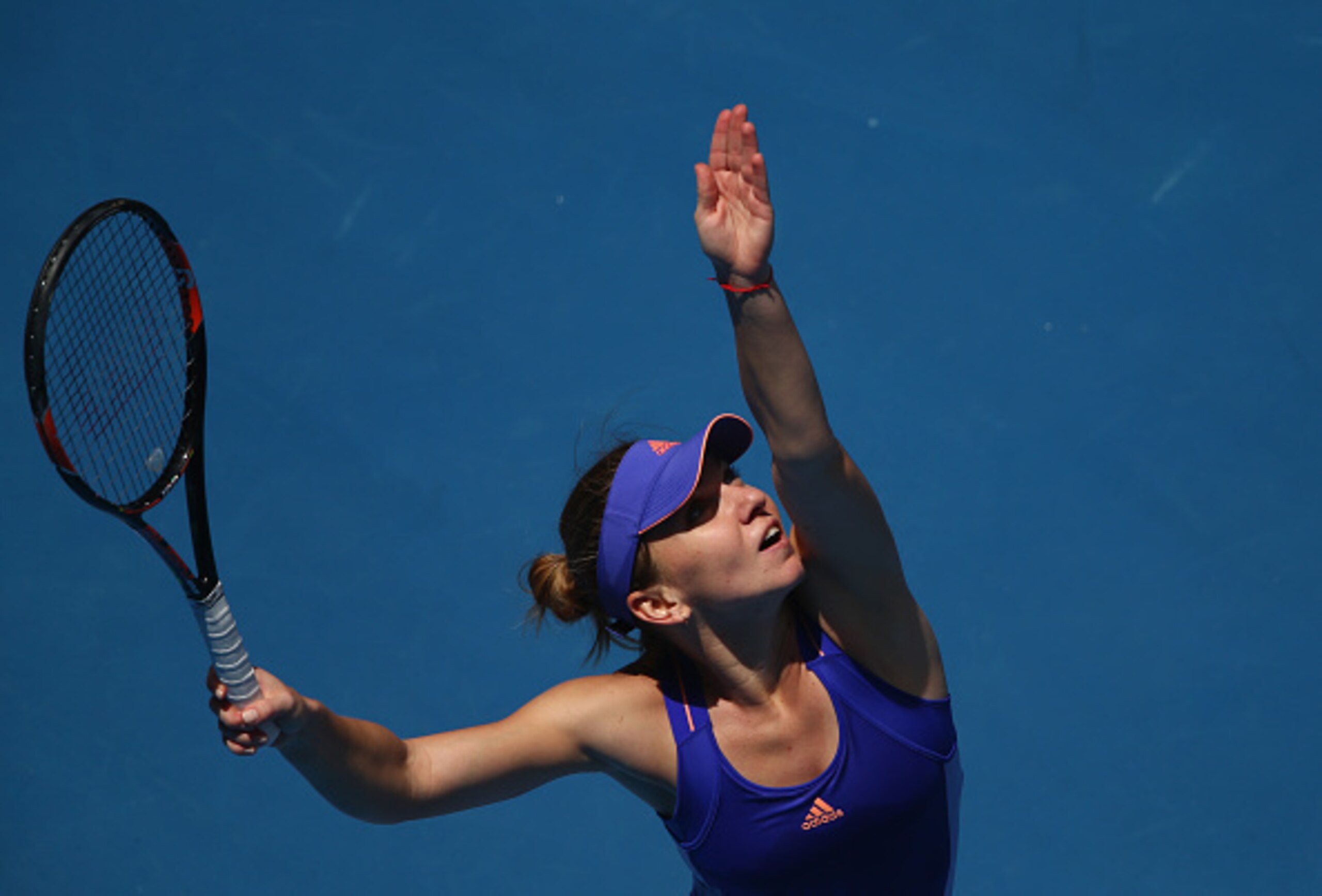 Simona Halep serves during her first-round win at the 2015 Australian Open.