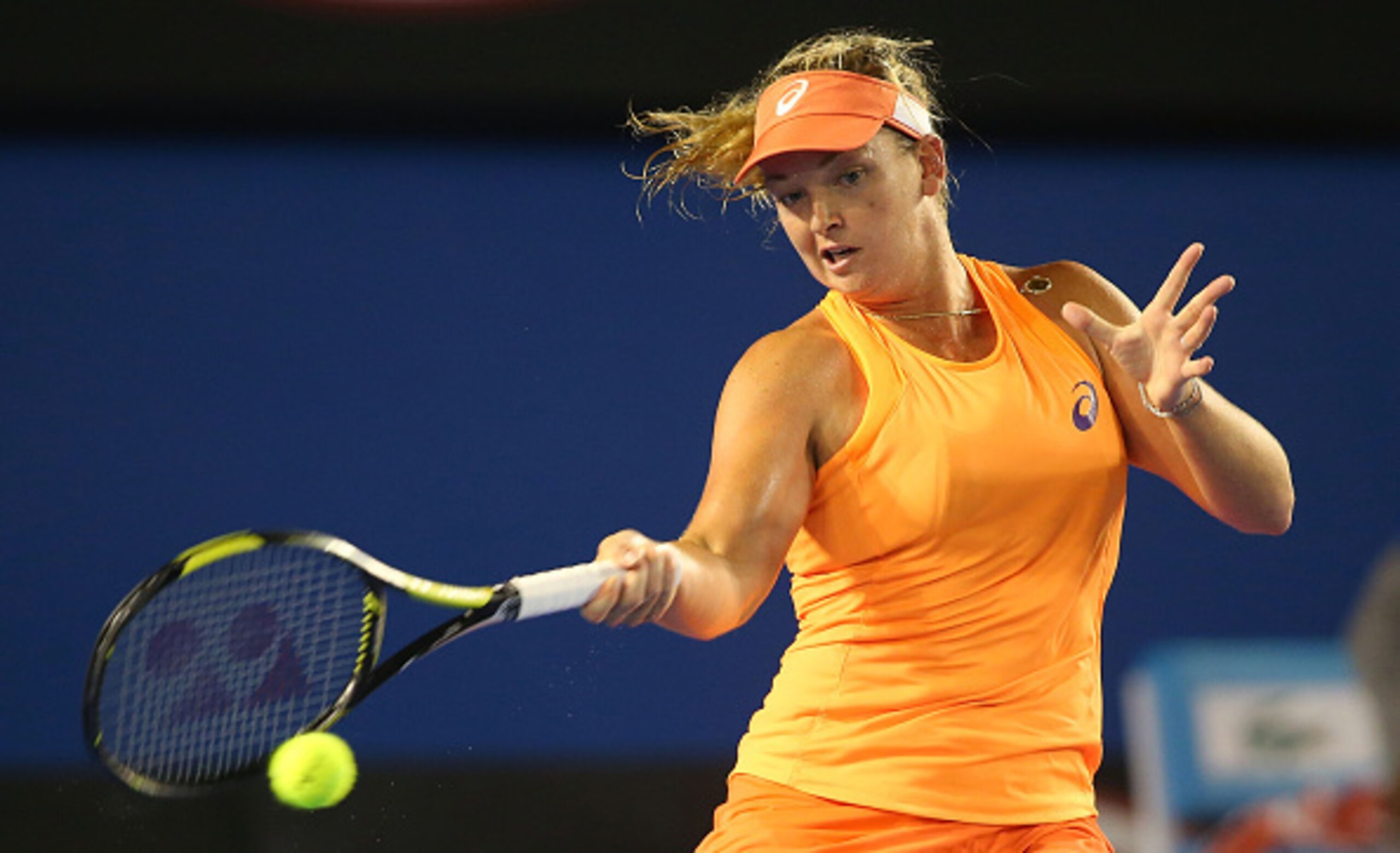 MELBOURNE, AUSTRALIA - JANUARY 22:  Coco Vandeweghe during her match against Sam Stosur on Rod Laver Arena  during day four of the 2015 Australian Open at Melbourne Park on January 22, 2015 in Melbourne, Australia.  (Photo by Patrick Scala/Getty Images)