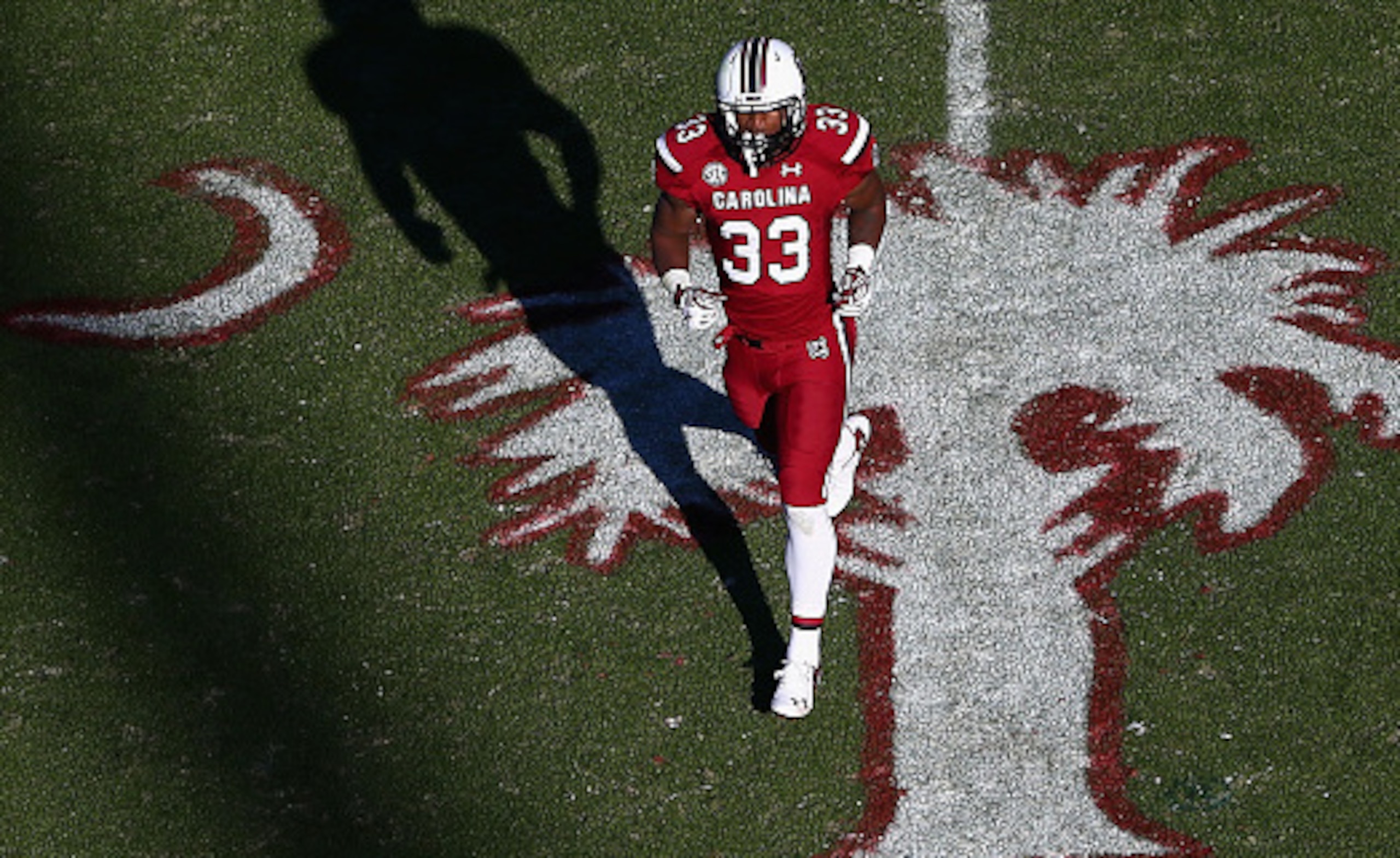 COLUMBIA, SC - NOVEMBER 22:  David Williams #33 of the South Carolina Gamecocks runs off the field after scoring a touchdown against the South Alabama Jaguars during their game at Williams-Brice Stadium on November 22, 2014 in Columbia, South Carolina.  (