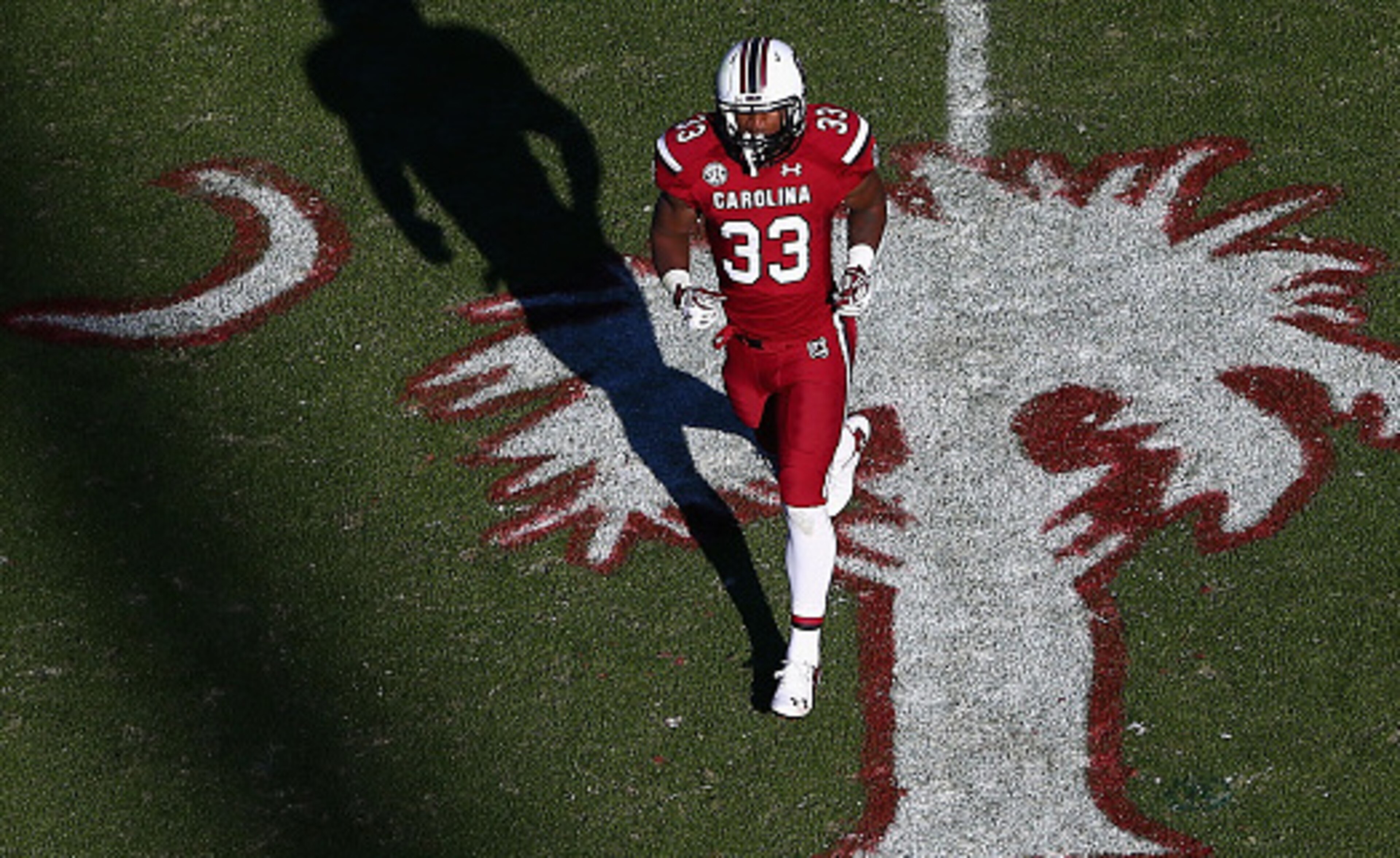 COLUMBIA, SC - NOVEMBER 22:  David Williams #33 of the South Carolina Gamecocks runs off the field after scoring a touchdown against the South Alabama Jaguars during their game at Williams-Brice Stadium on November 22, 2014 in Columbia, South Carolina.  (