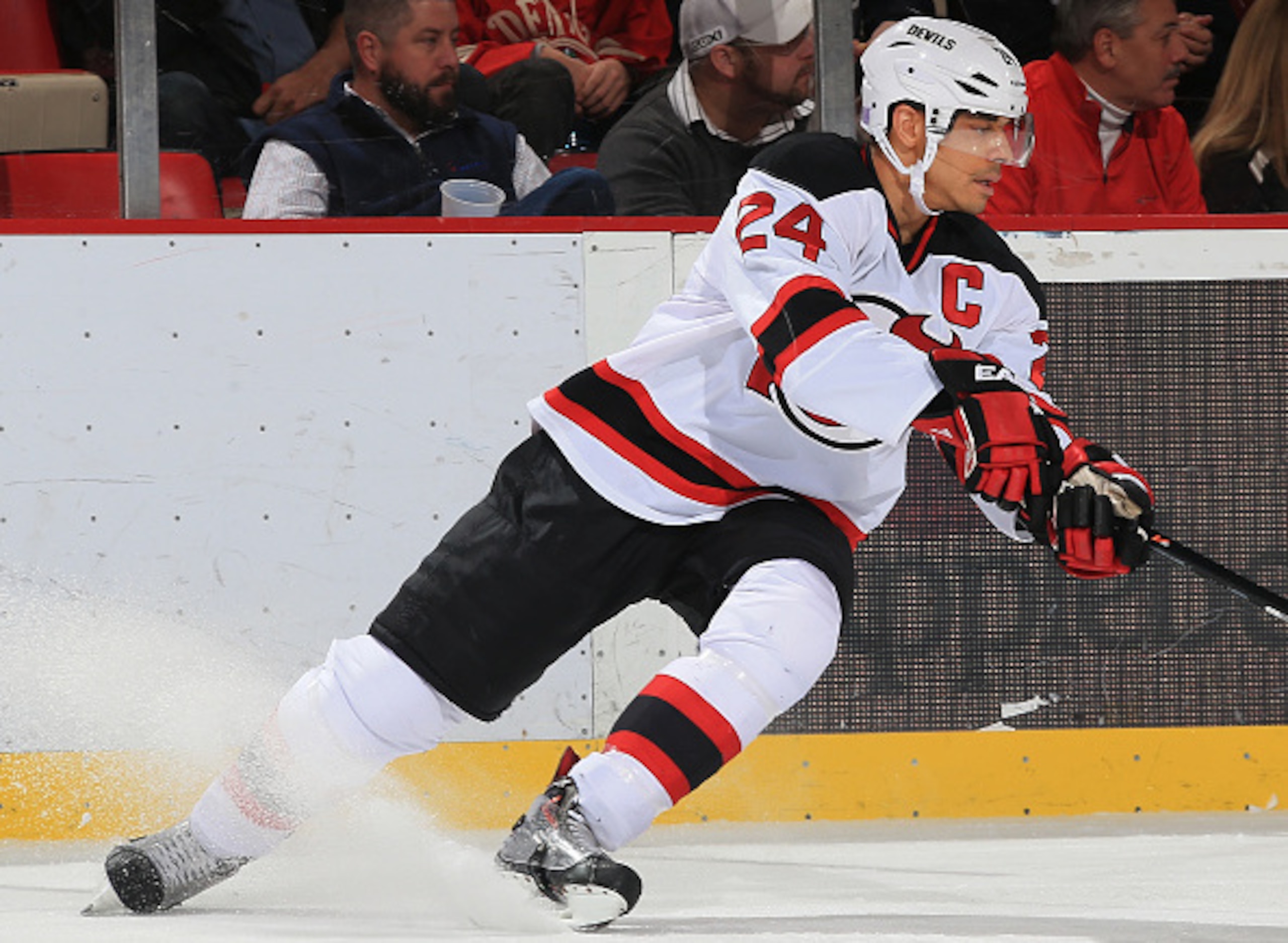 Bryce Salvador chases a puck in the defensive zone. Bryce Salvador chases a puck in the defensive zone.