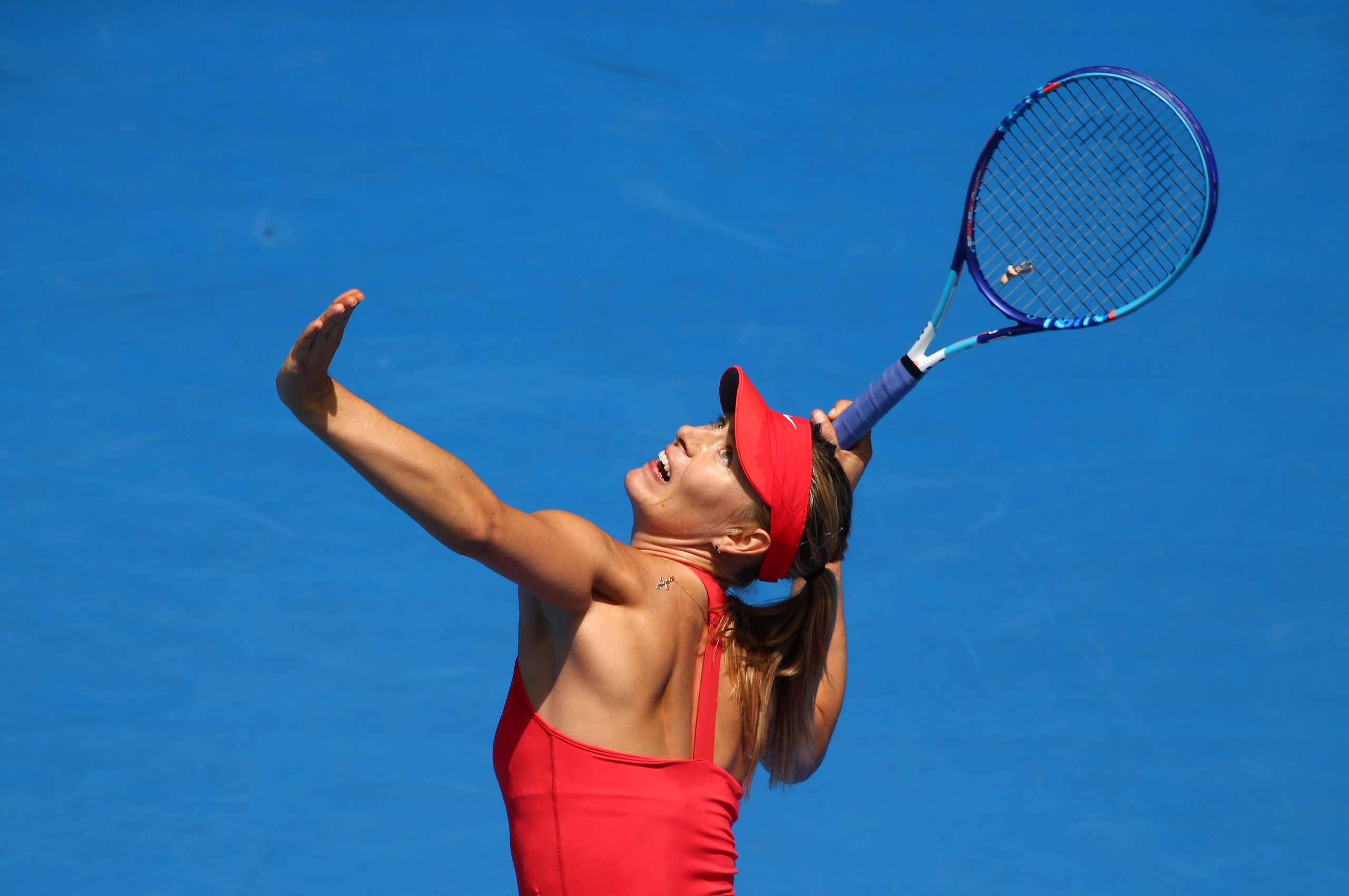 Maria Sharapova serves during a match at the 2015 Australian Open.