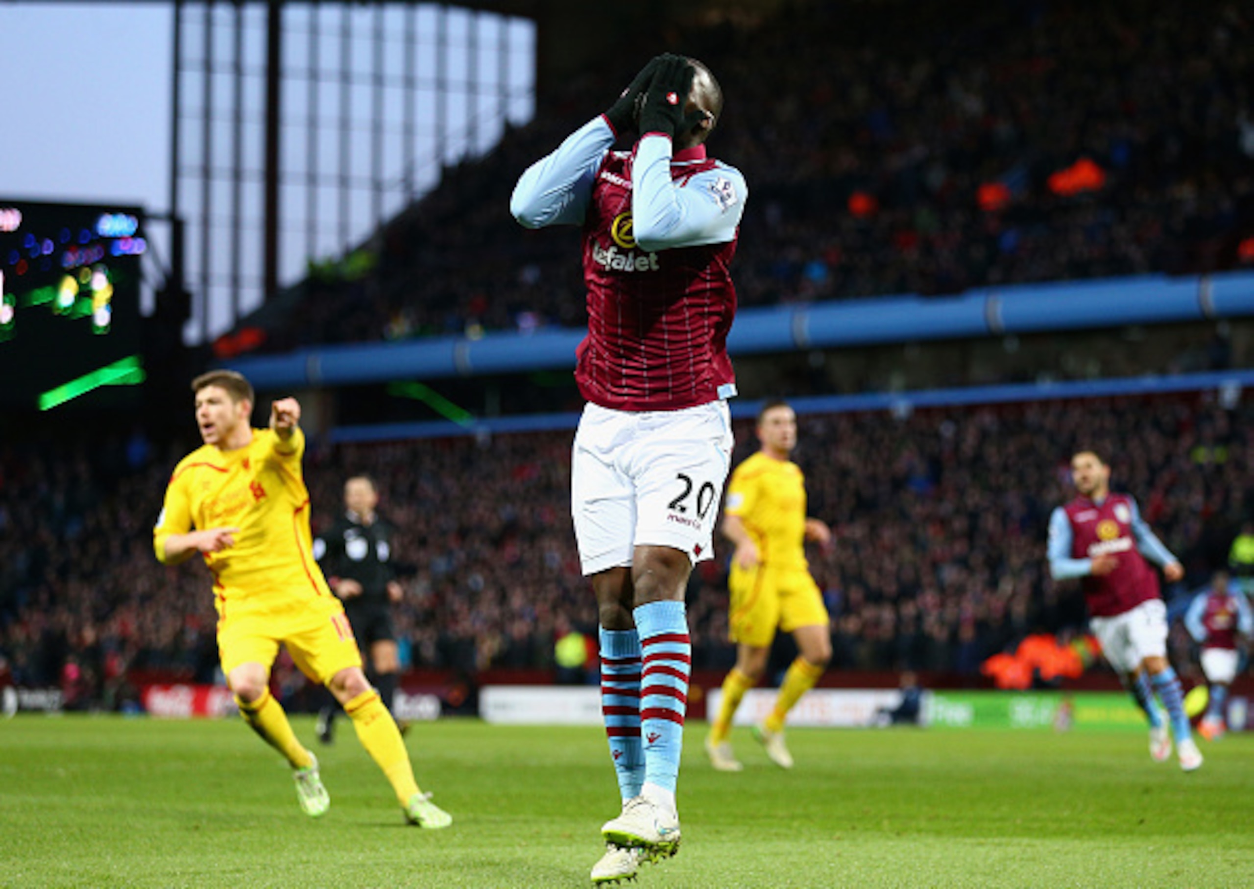 Benteke rues a missed chance in the 2-0 defeat against Liverpool.