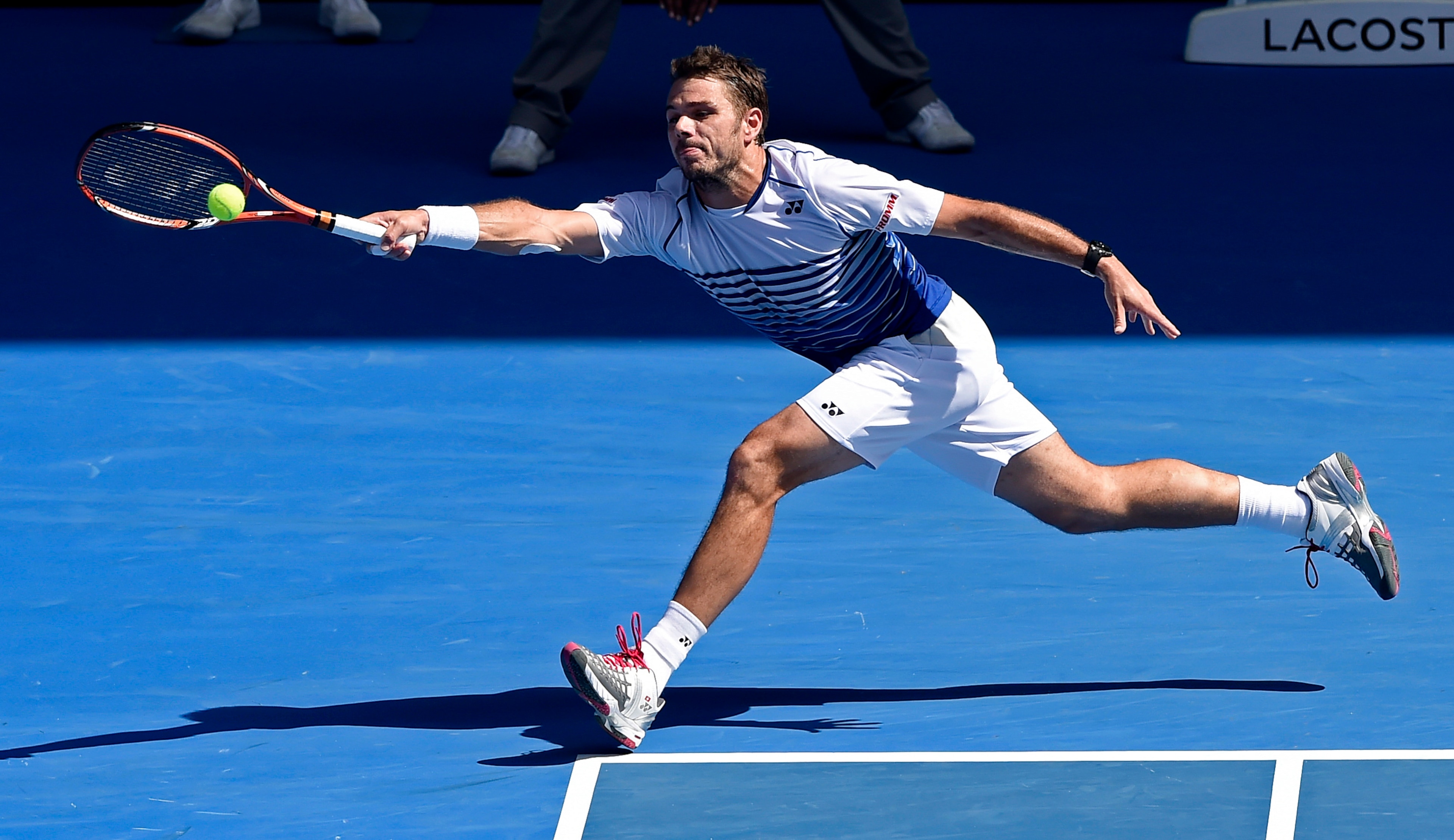 Wawrinka leans to make a play on the ball during his quarterfinal match at the 2015 Australian Open.