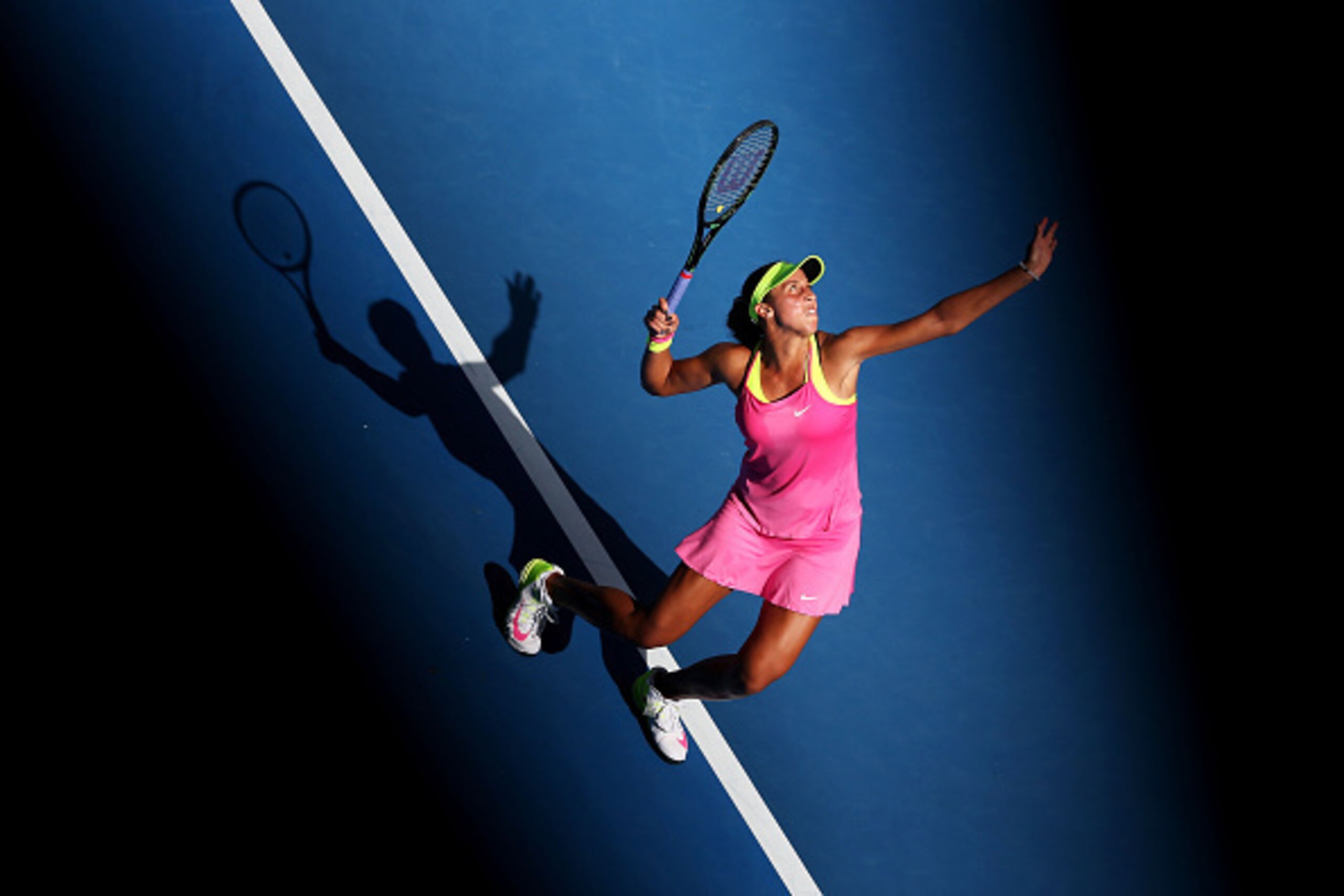 Madison Keys serves during her opening-round match at the 2015 Australian Open.