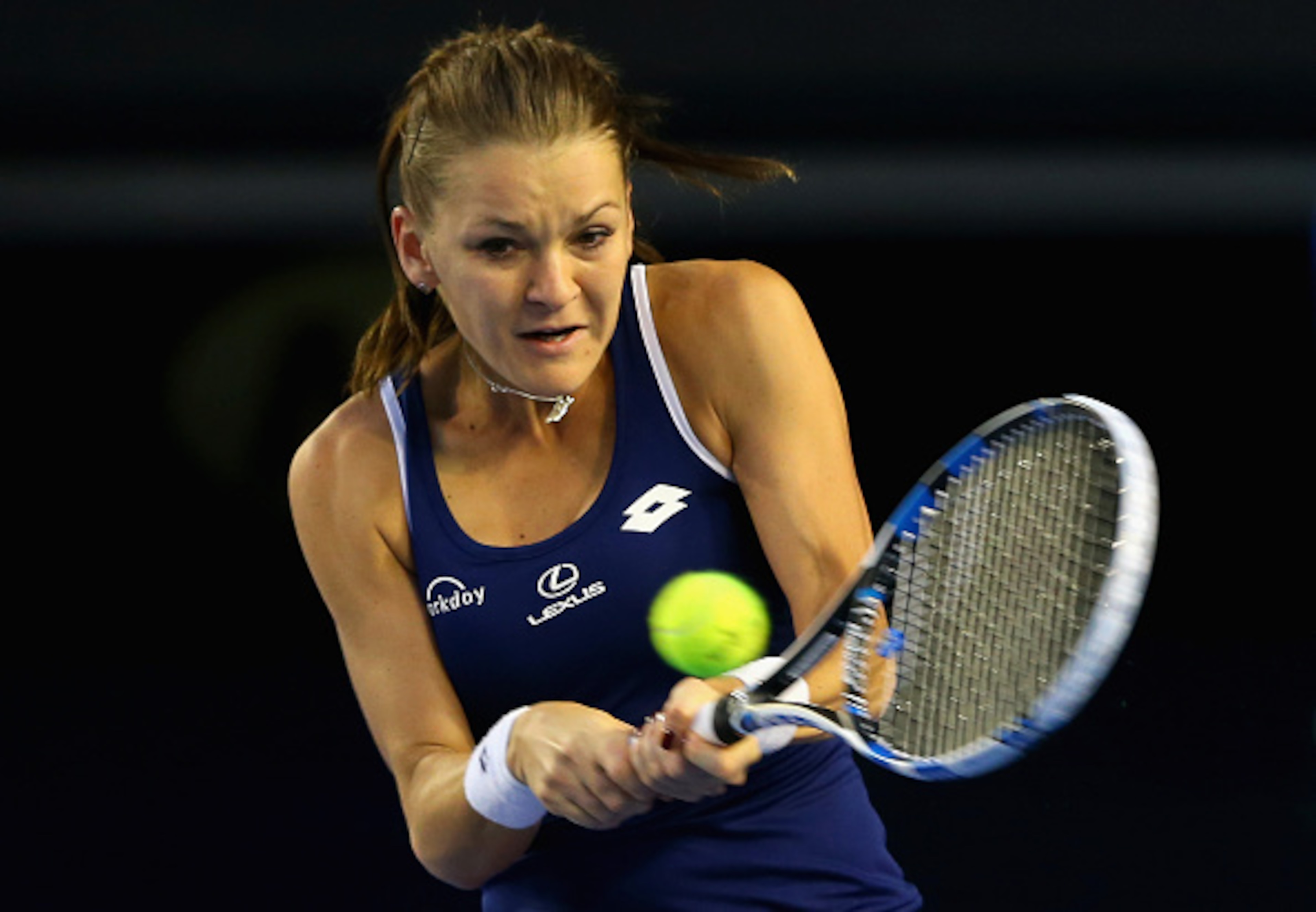 Agnieszka Radwanska hits a backhand during her fourth-round match against Venus Williams at the 2015 Australian Open.