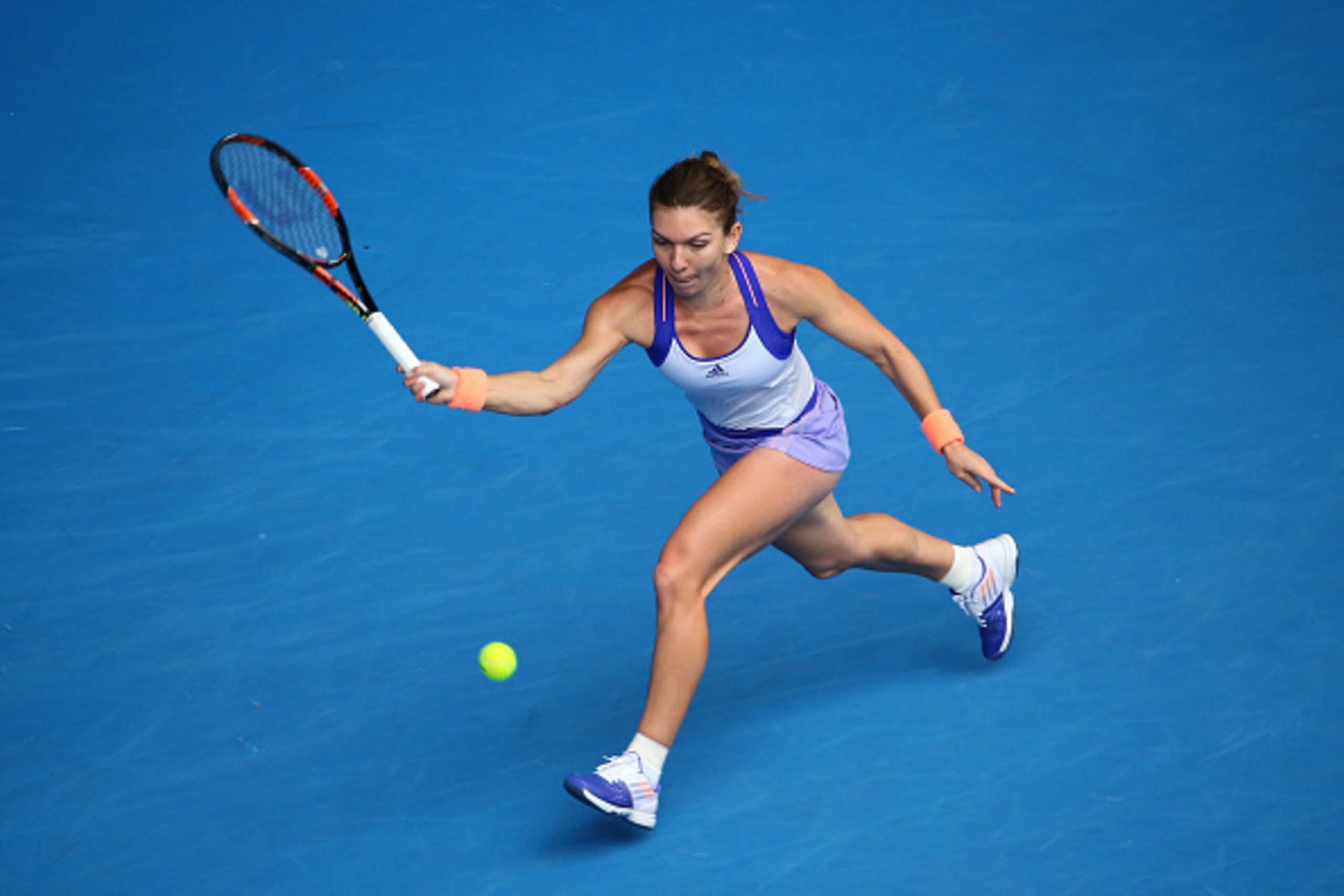 Simona Halep prepares to slice at the ball during the quarterfinals at the 2015 Australian Open.