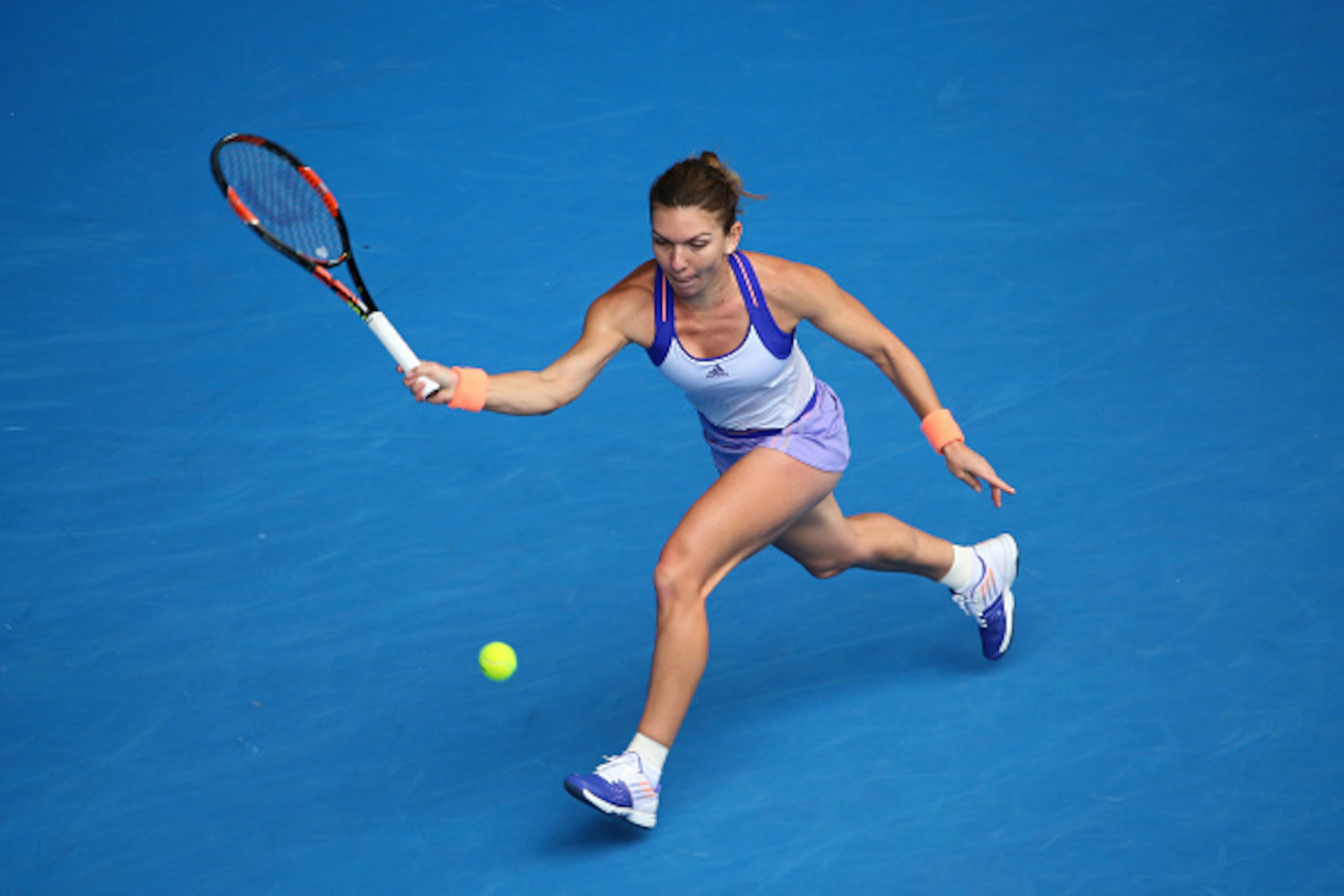 Simona Halep prepares to slice at the ball during the quarterfinals at the 2015 Australian Open.