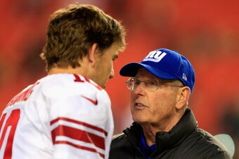 Giants QB Eli Manning with head coach Tom Coughlin