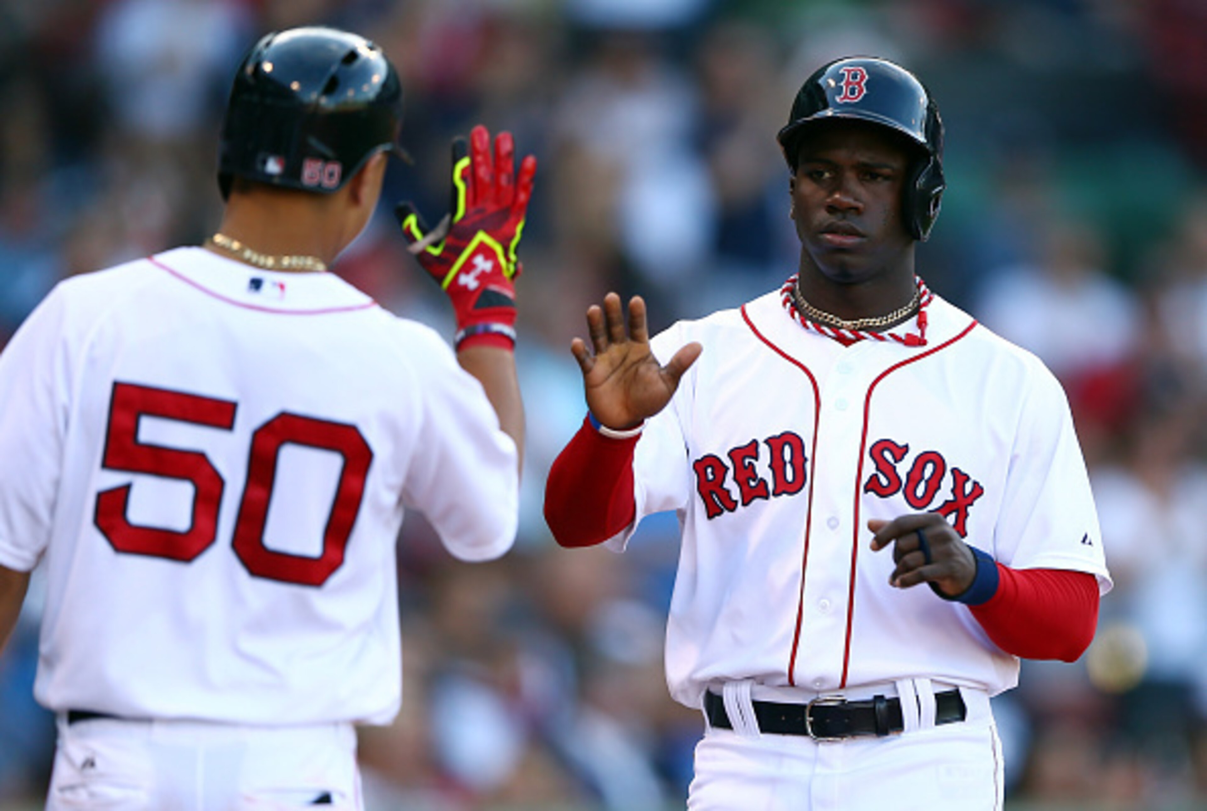Mookie Betts and Rusney Castillo will face stiff competition in the Red Sox's outfield battle. Mookie Betts and Rusney Castillo will face stiff competition in the Red Sox's outfield battle.