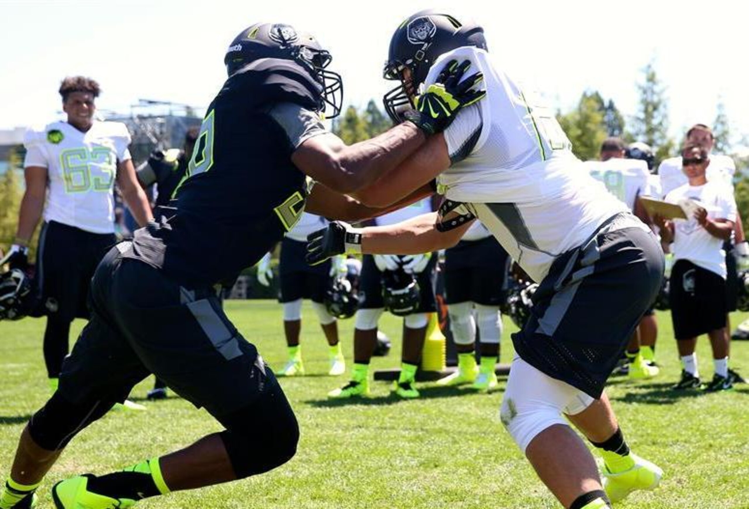 Offensive lineman Andre James (right) Offensive lineman Andre James (right)