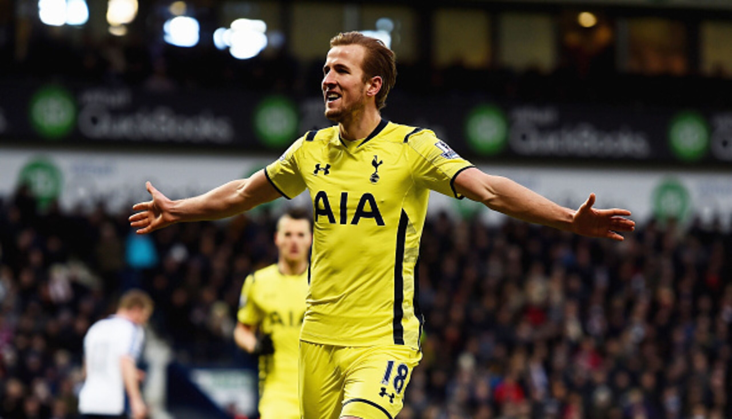 Harry Kane celebrates taking his tally to 20 goals against West Brom Harry Kane celebrates taking his tally to 20 goals against West Brom