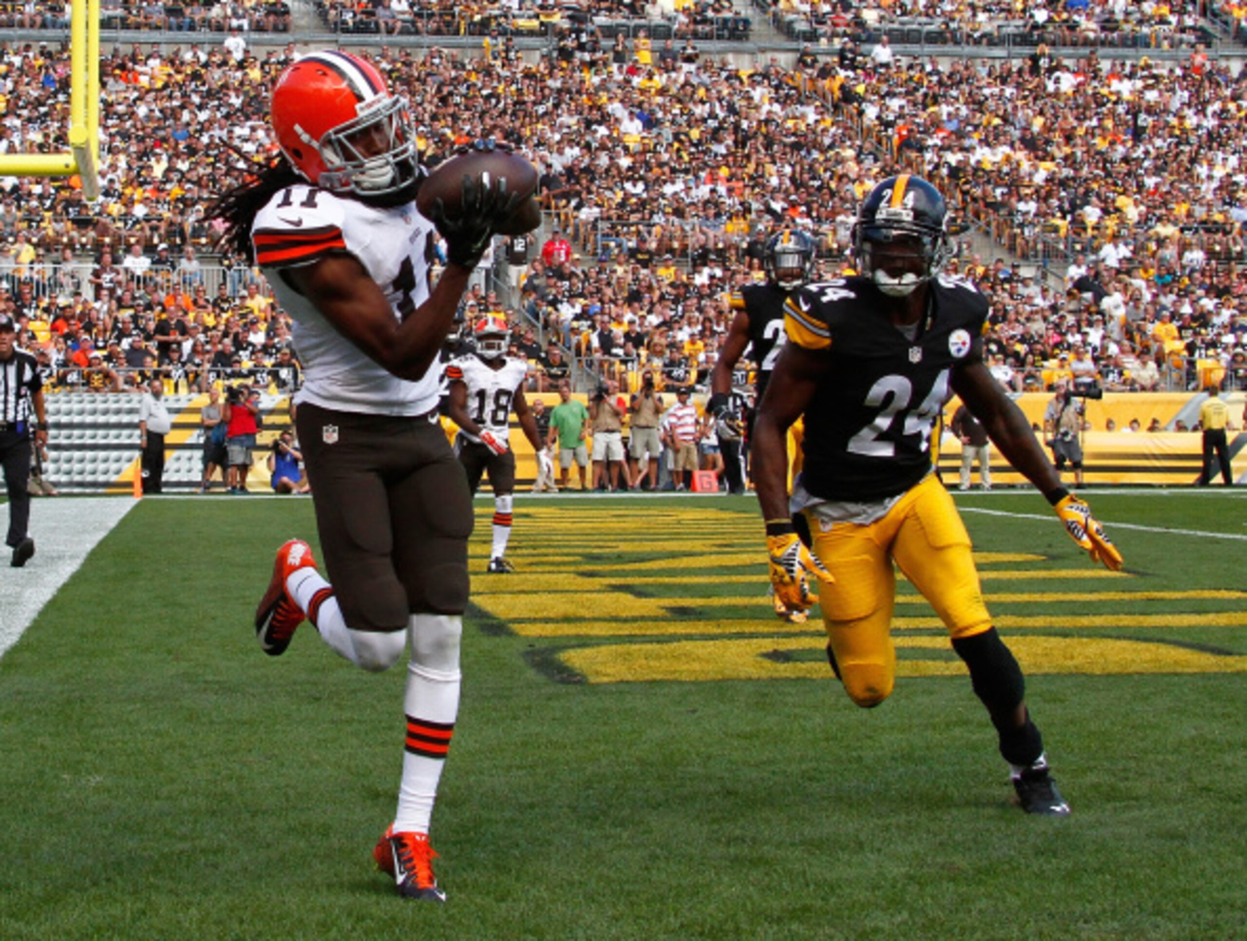This is one of four touchdowns Ike Taylor (No. 24) surrendered in limited action last season.