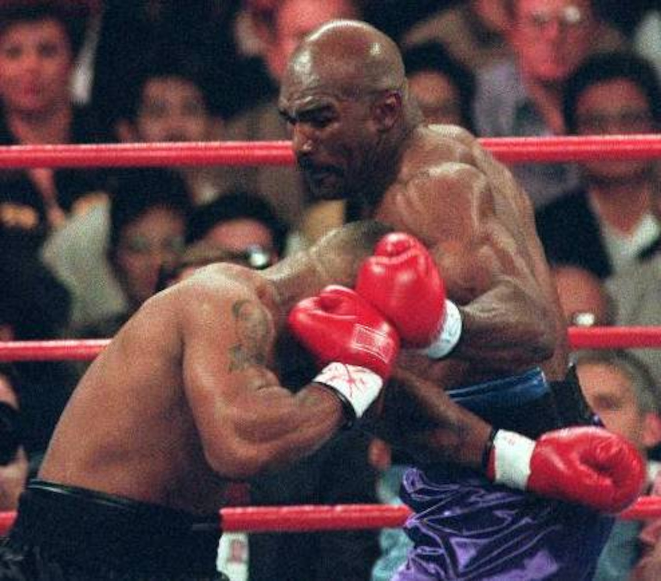 Holyfield defeated Tyson by TKO 11 in 1996. Holyfield defeated Tyson by TKO 11 in 1996.