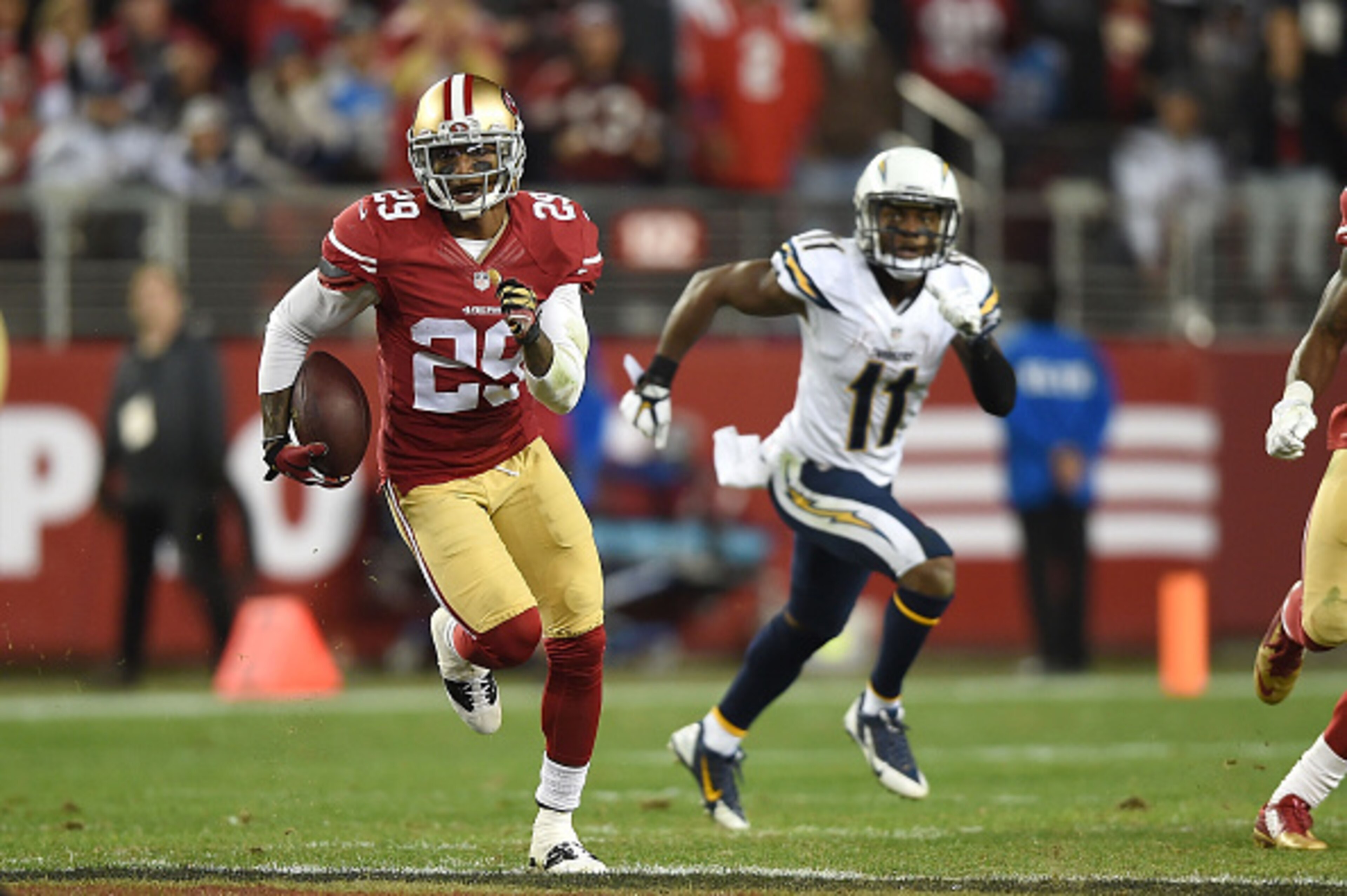 Chris Culliver (No. 29), who recorded four interceptions for San Francisco in 2014, will likely be signing a four-year deal with another team in 2015.