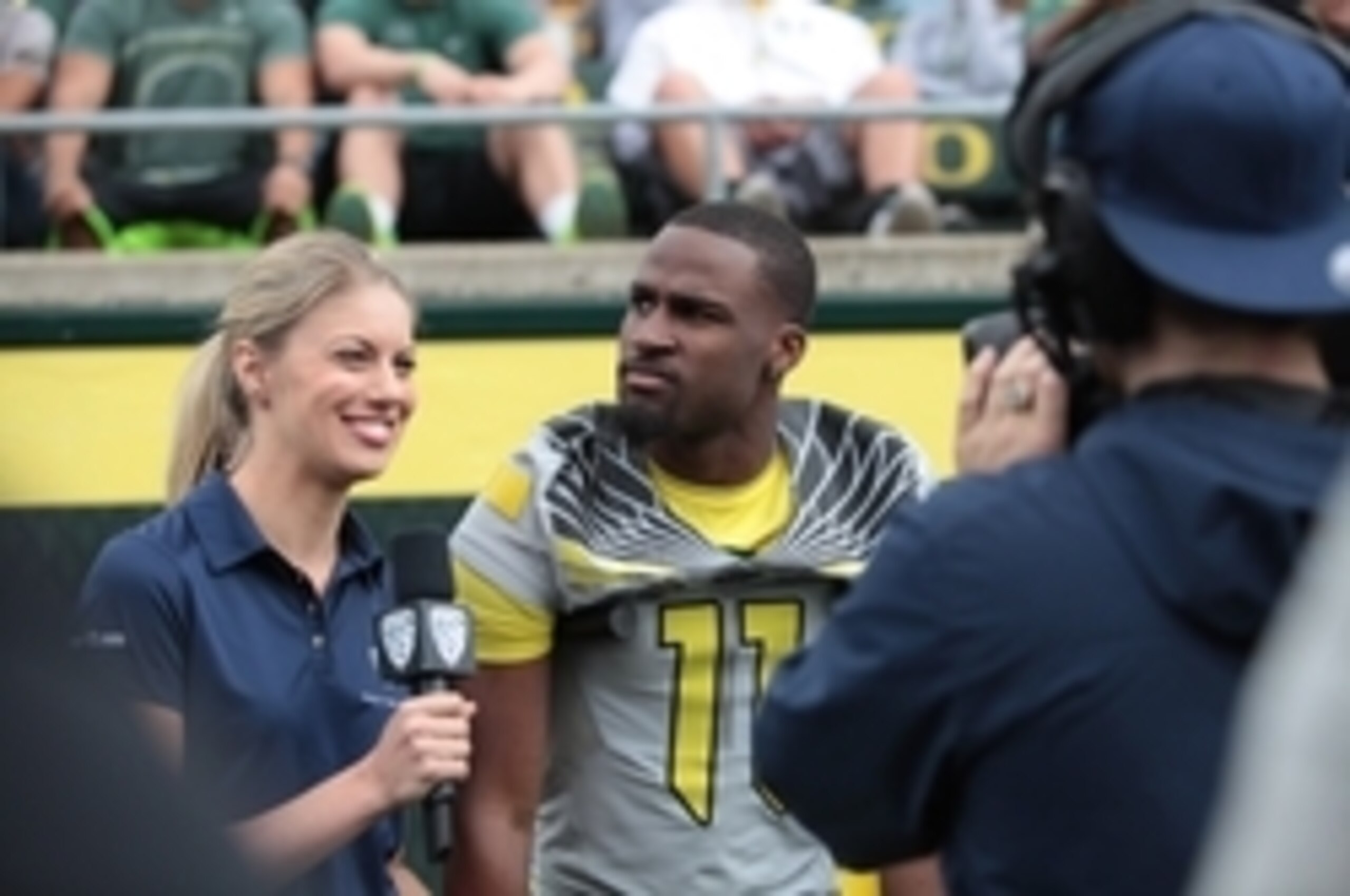 Oregon wide receiver Bralon Addison tore his ACL during spring practice last year and missed the 2014 season.