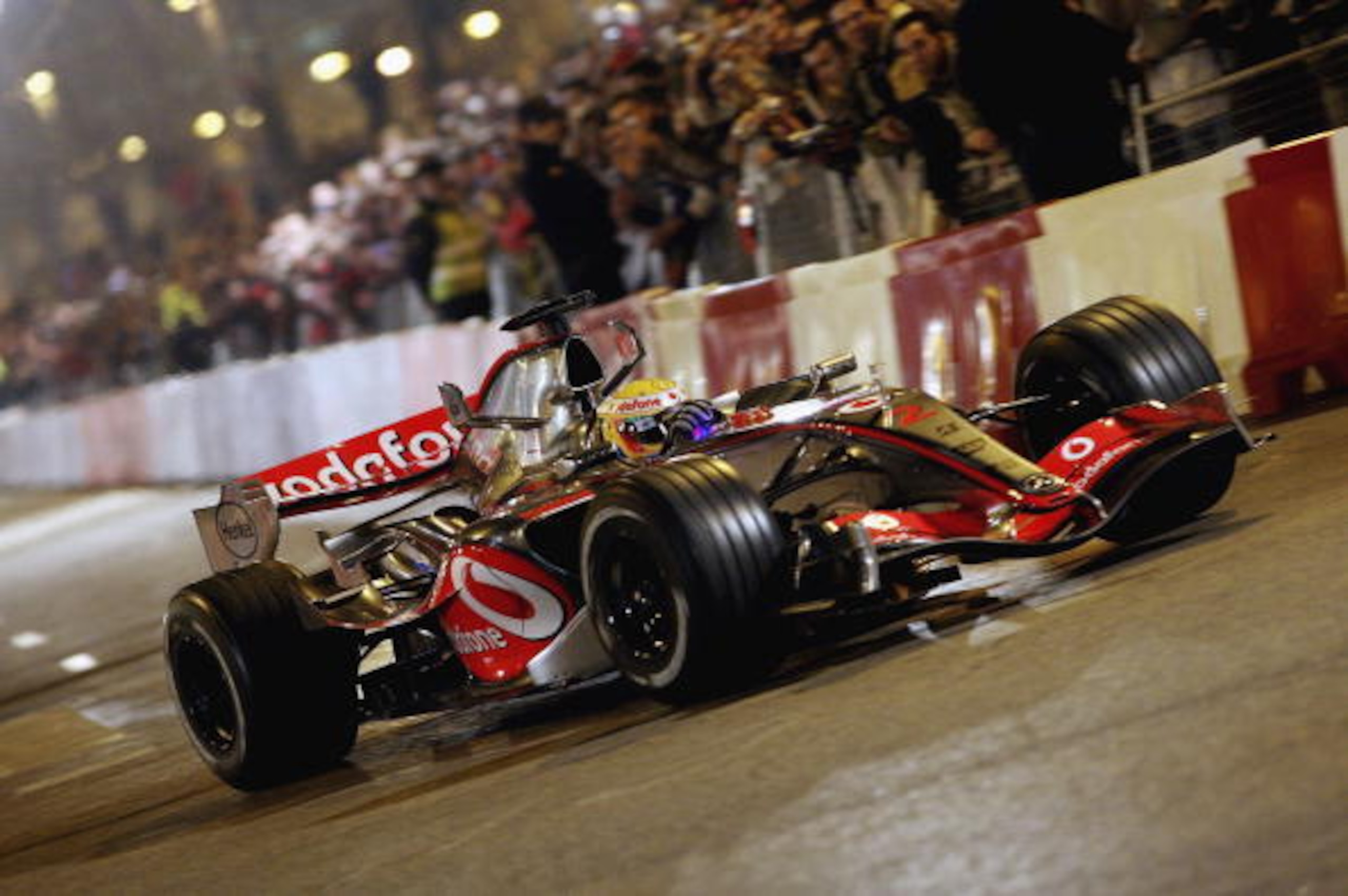 Lewis Hamilton on the streets of Valencia at McLaren's 2007 launch.