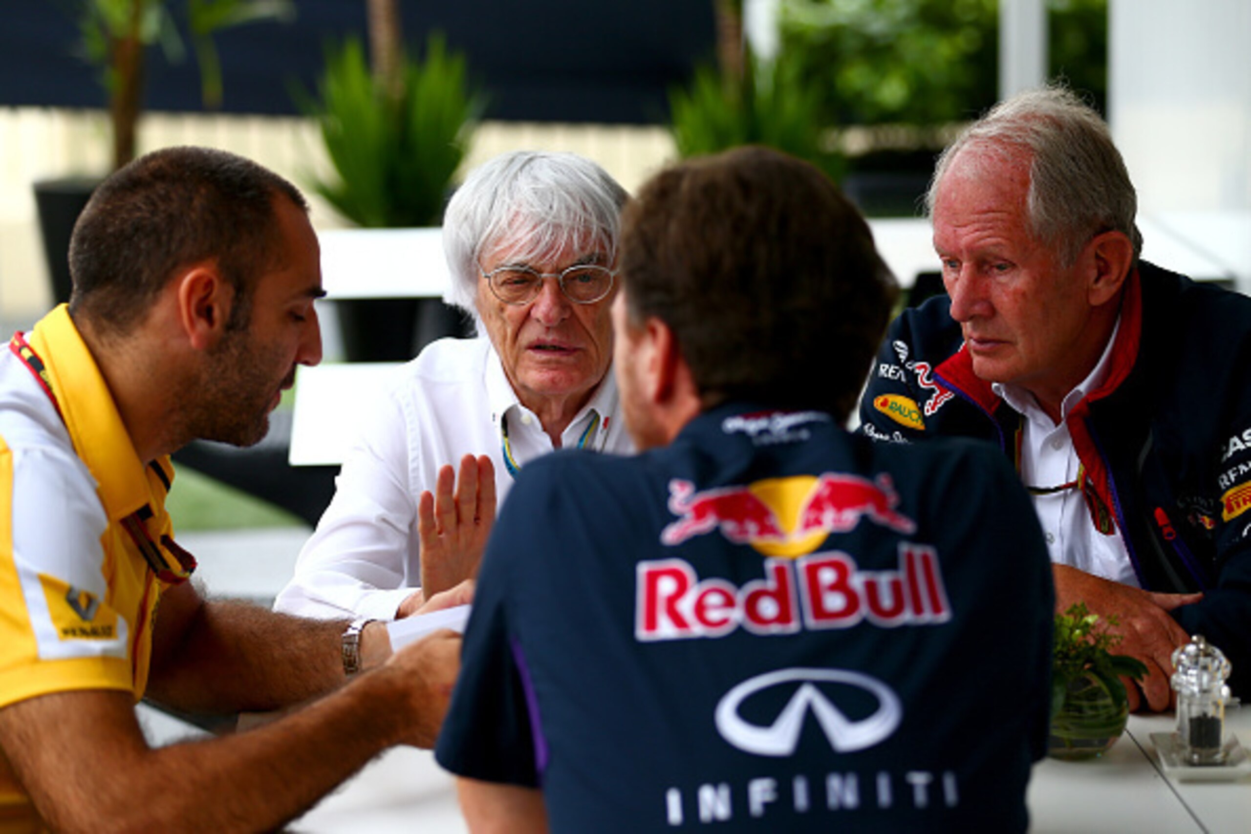 Abiteboul (left) with Bernie Ecclestone, Christian Horner and Helmut Marko. Abiteboul (left) with Bernie Ecclestone, Christian Horner and Helmut Marko.