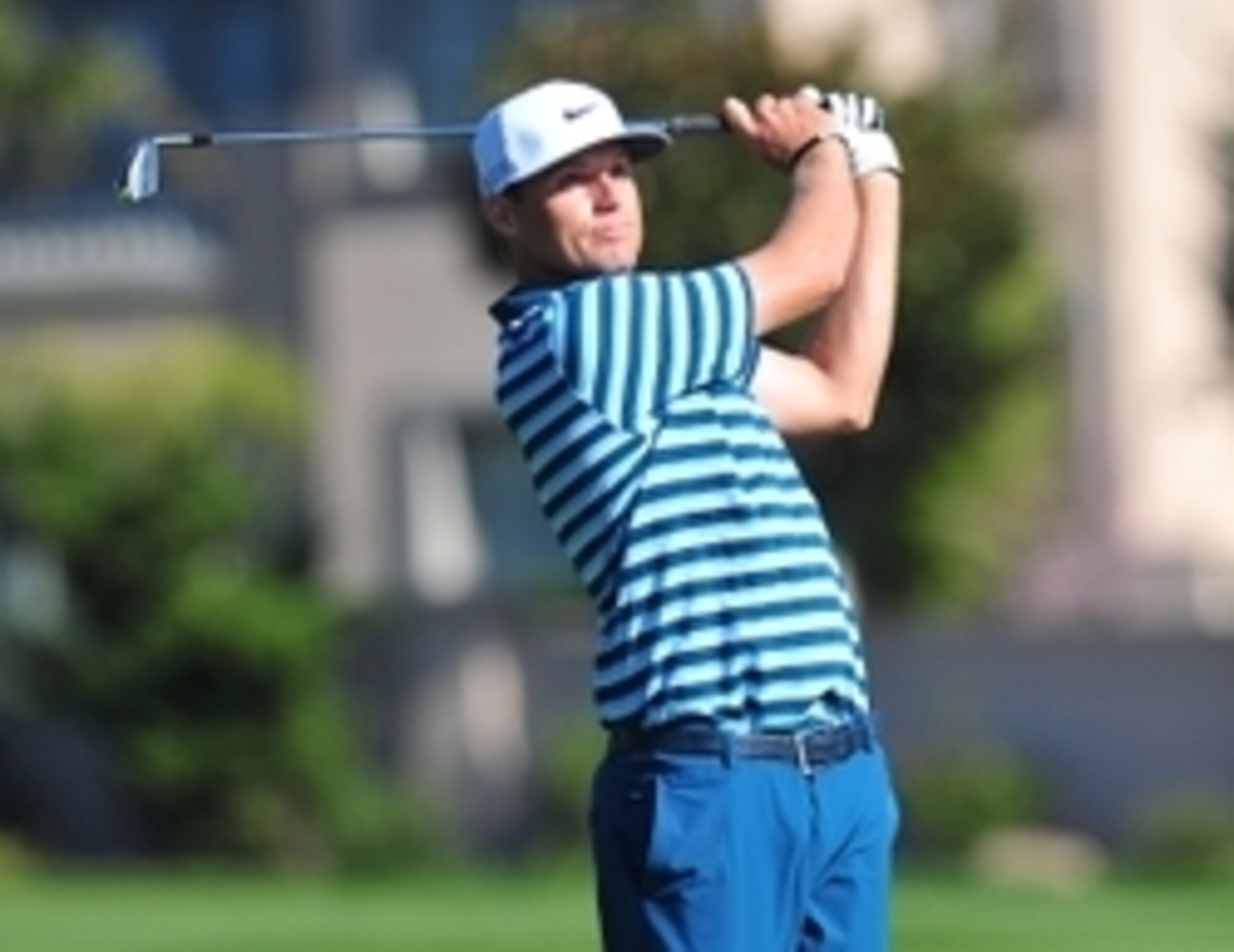 February 15, 2015; Pebble Beach, CA, USA; Nick Watney hits from the sixteenth course fairway during the final round at Pebble Beach Golf Links. Mandatory Credit: Gary A. Vasquez-USA TODAY Sports