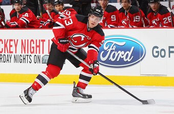 Michael Cammalleri looks for a pass in the neutral zone. Could he be the only current Devils' left winger to play that position for the team next season?