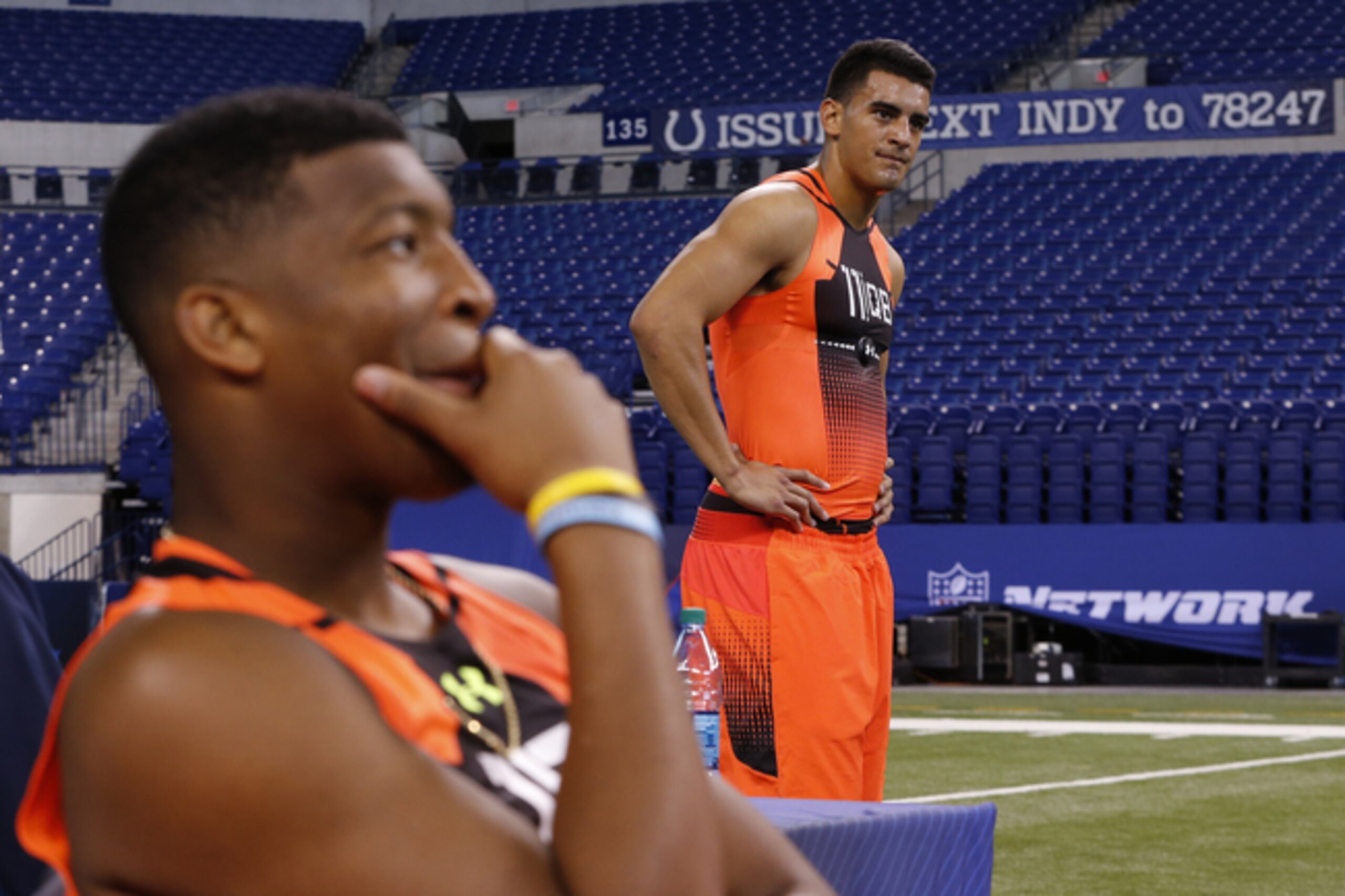 Where did Jameis Winston (front) and Marcus Mariota's combine performances rank among this year's prospects?
