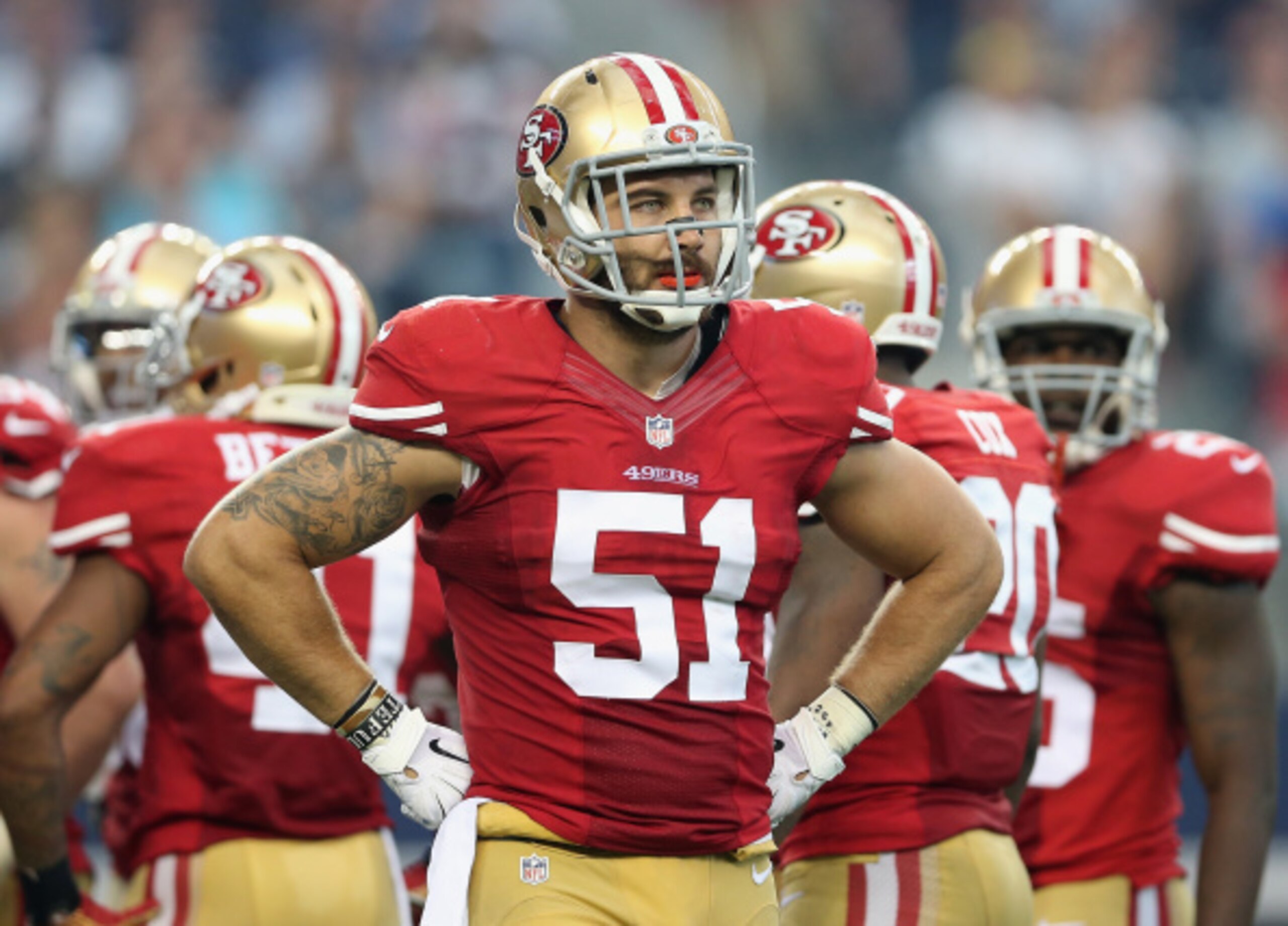 Niners' free-agent outside linebacker Dan Skuta (No. 51) is much more important to this defense than what a lot of people would otherwise think. Niners' free-agent outside linebacker Dan Skuta (No. 51) is much more important to this defense than what a lot of people would otherwise think.