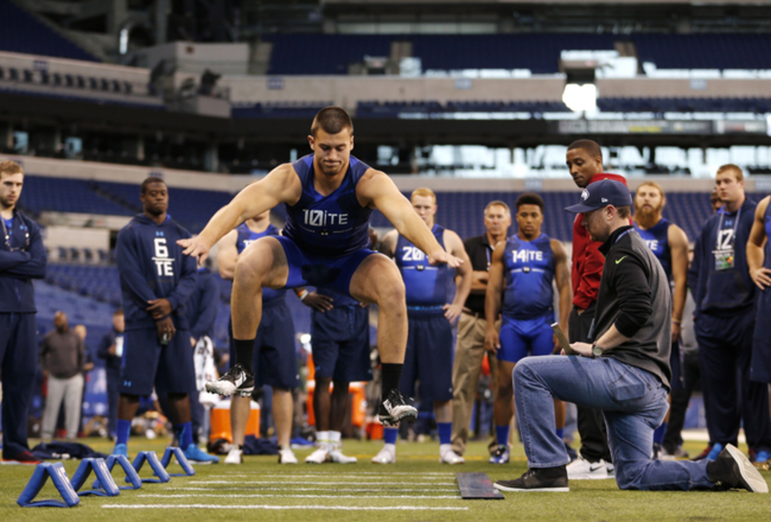 Jesse James was a top performer at tight end in the combine drills.