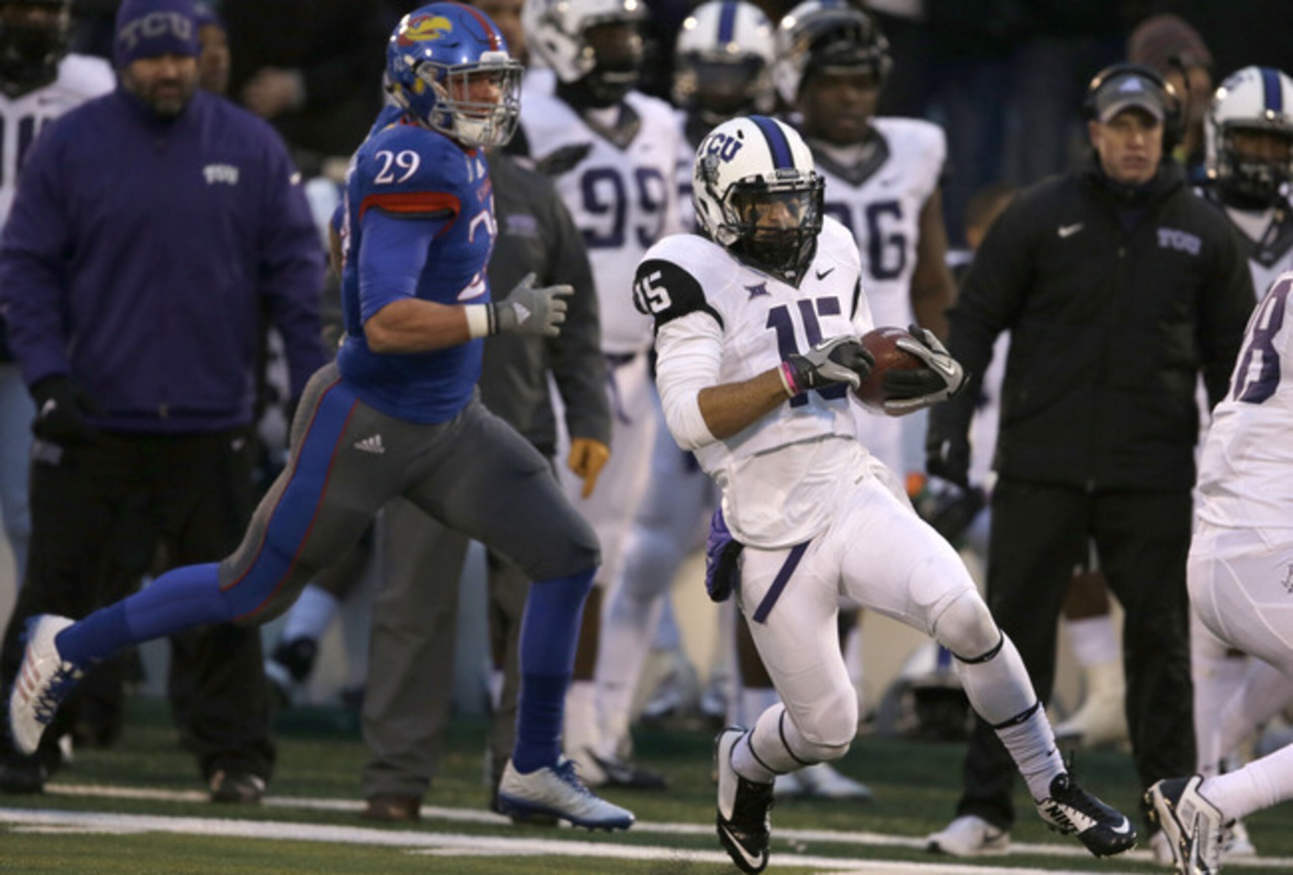 Dineen on defense vs. TCU in 2014.