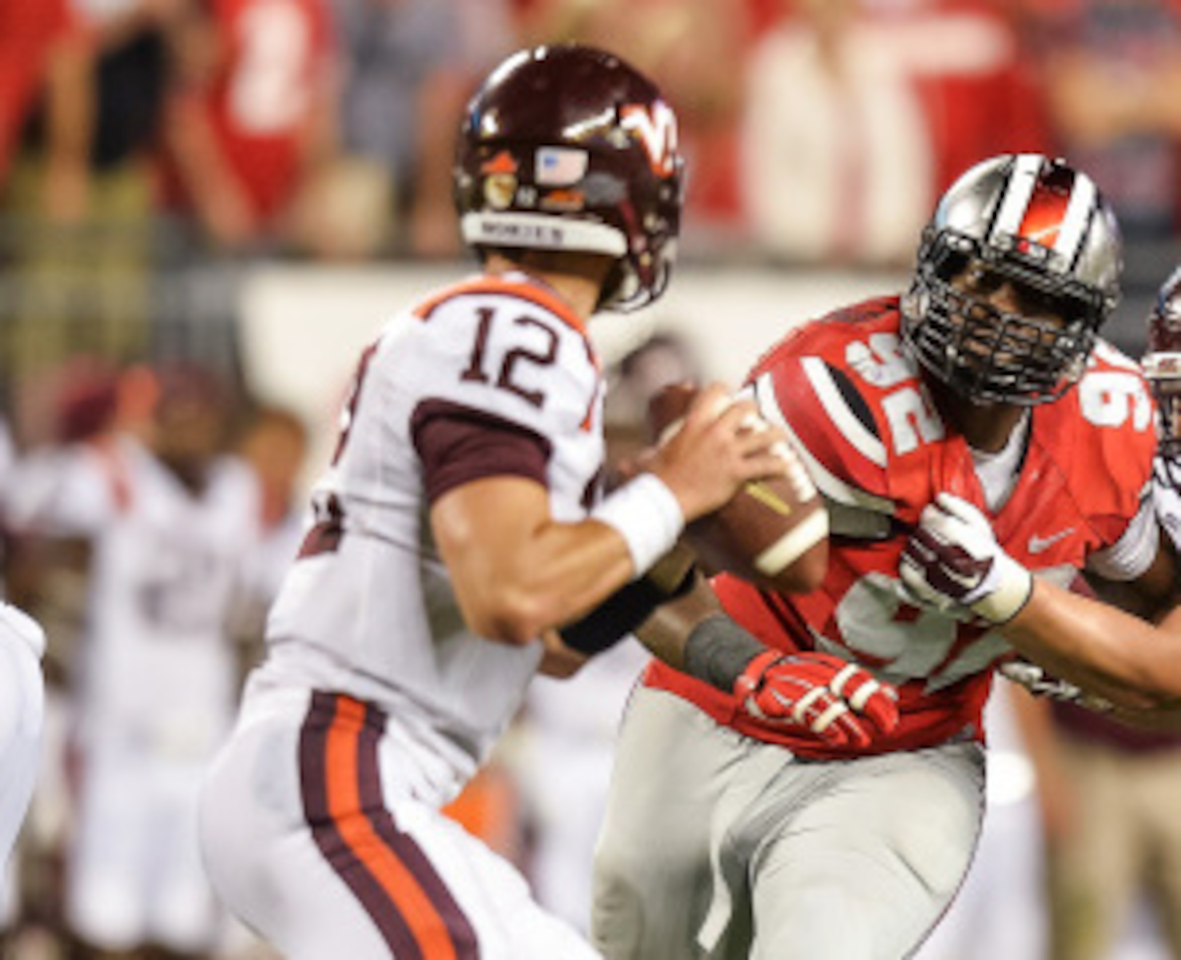 Virginia Tech quarterback Michael Brewer under pressure in last season's win over Ohio State Virginia Tech quarterback Michael Brewer under pressure in last season's win over Ohio State