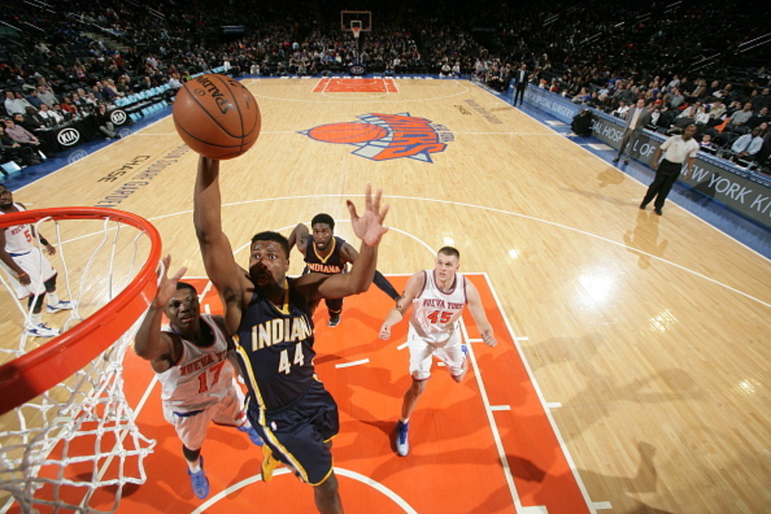 Indiana Pacers small forward Solomon Hill soars to the basket against the New York Knicks on March 7.