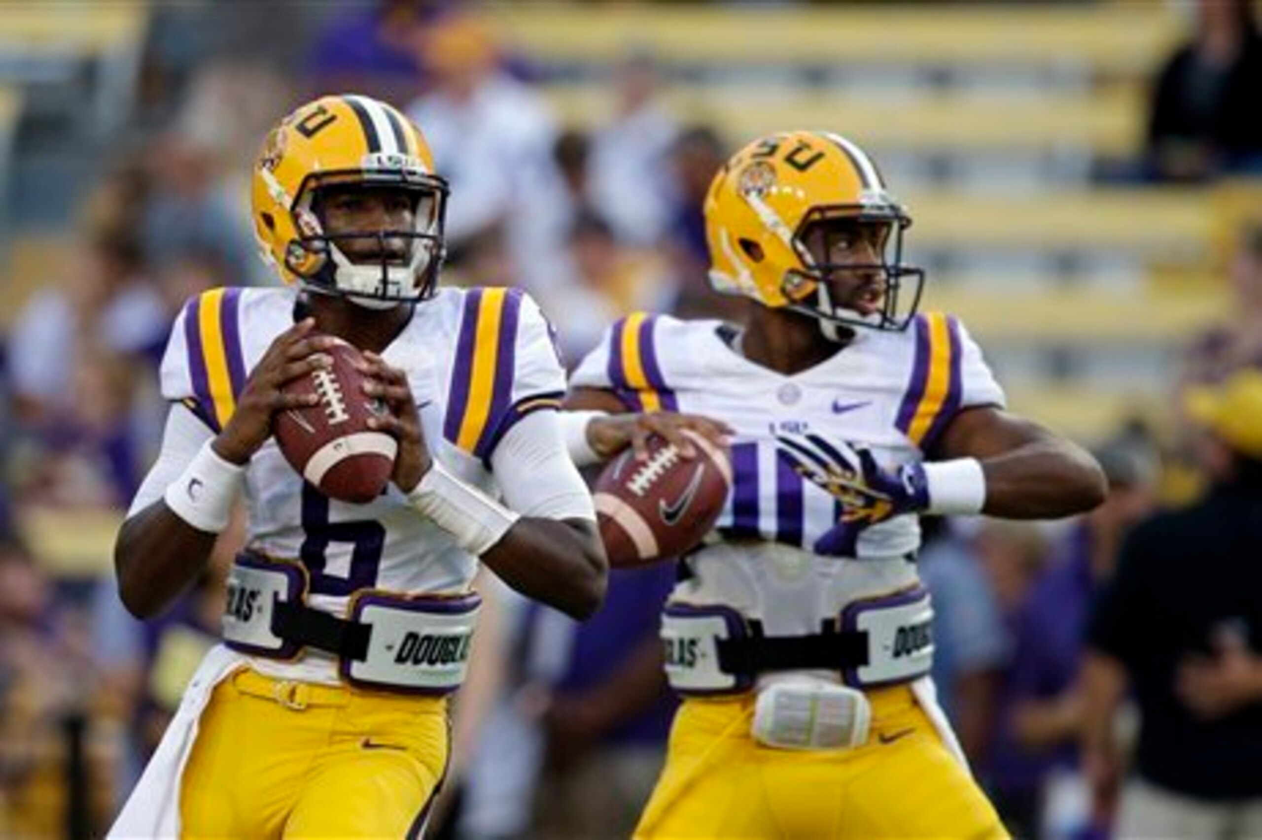 LSU quarterbacks Brandon Harris (left) and Anthony Jennings will compete for the starting job during spring practice.