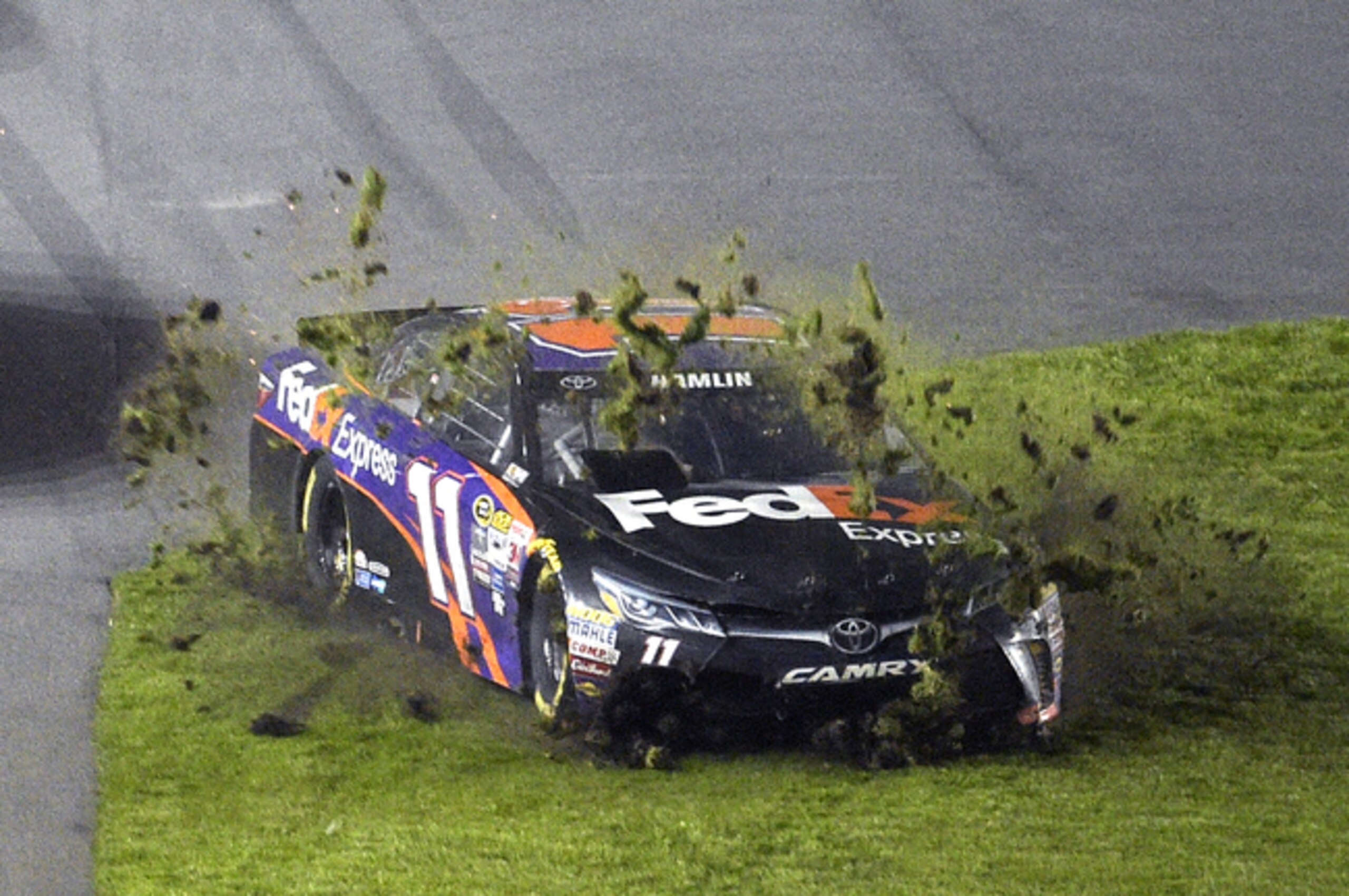 Denny Hamlin survived this surf through the grass and mud at Daytona to get his season off to a decent start.