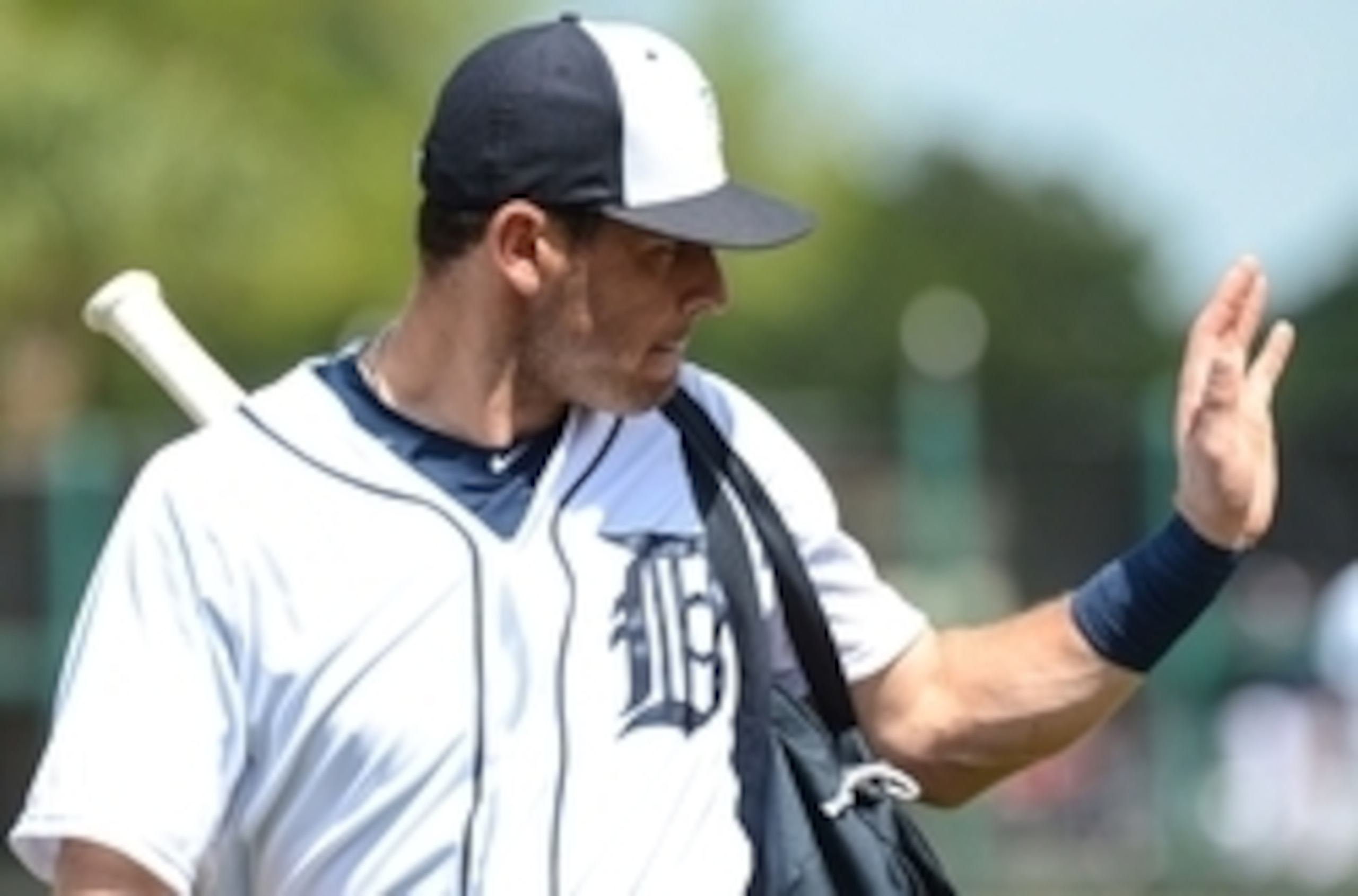 Mar 5, 2015; Lakeland, FL, USA; Detroit Tigers  second baseman Ian Kinsler (3) waves to fans before the start of the  spring training baseball game against the Atlanta Braves at Joker Marchant Stadium. Mandatory Credit: Jonathan Dyer-USA TODAY Sports