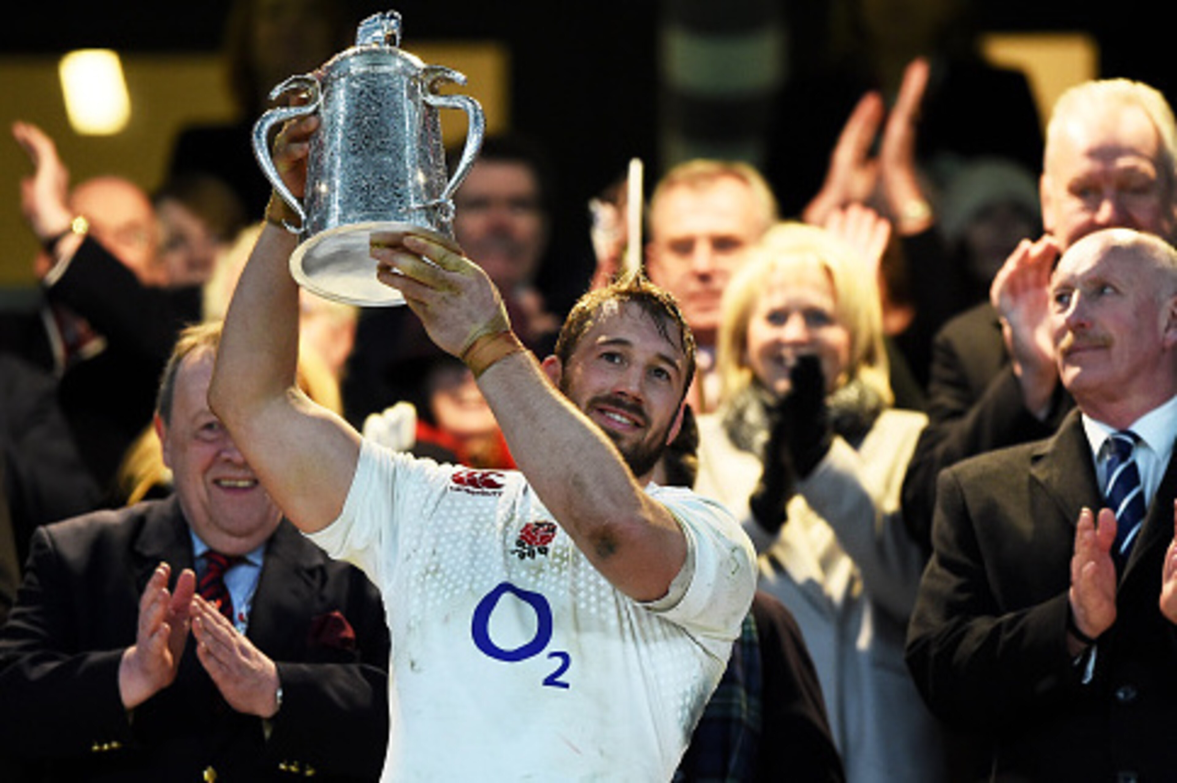 Chris Robshaw holds aloft the Calcutta Cup after England's victory against Scotland