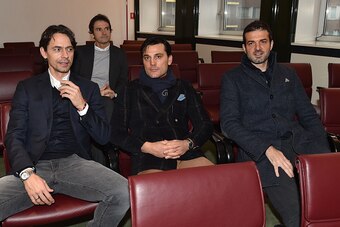 Montella (to Inzaghi's right) has been talked about as a major contender to replace Inzaghi if the former striker is sacked.