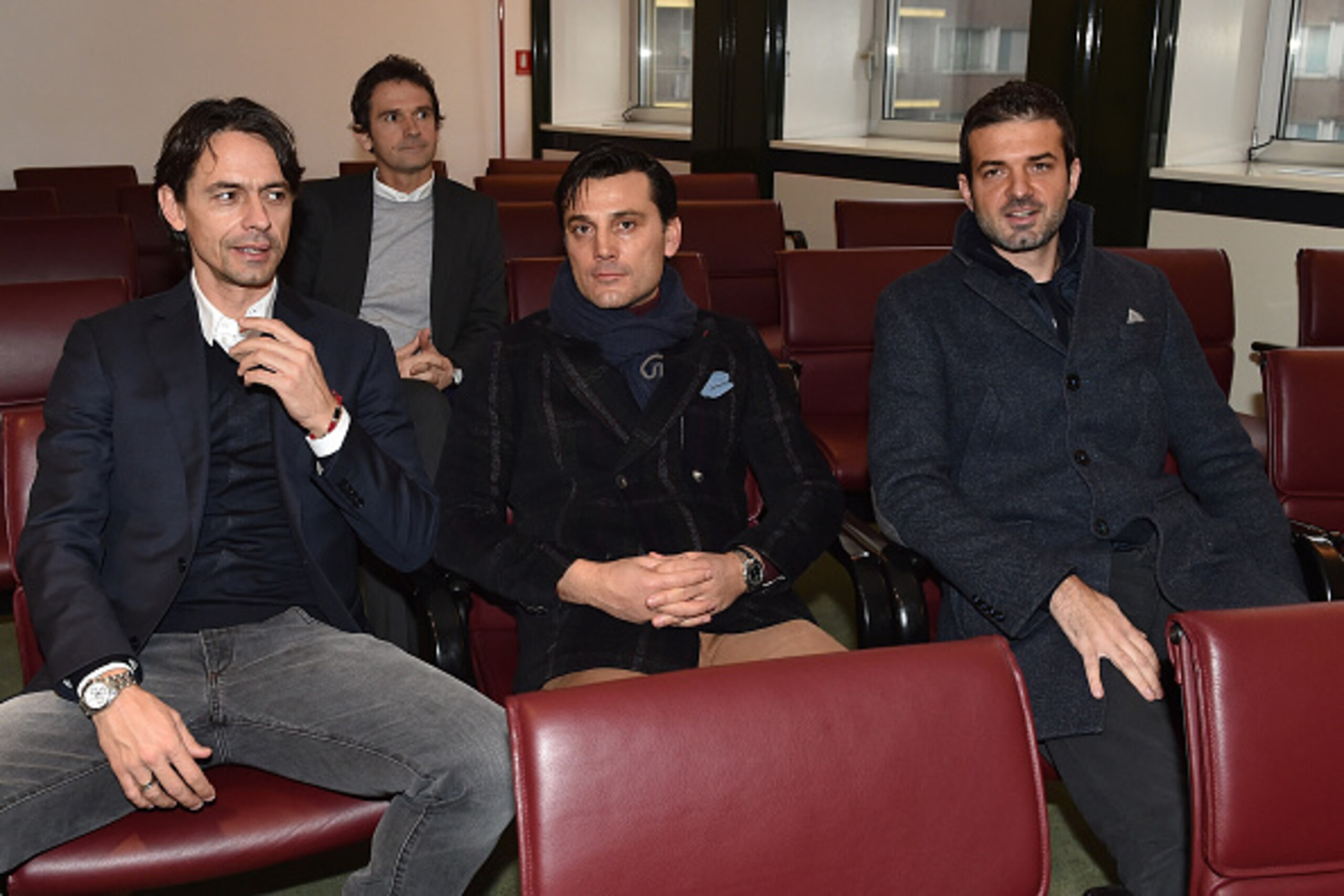 Montella (to Inzaghi's right) has been talked about as a major contender to replace Inzaghi if the former striker is sacked.