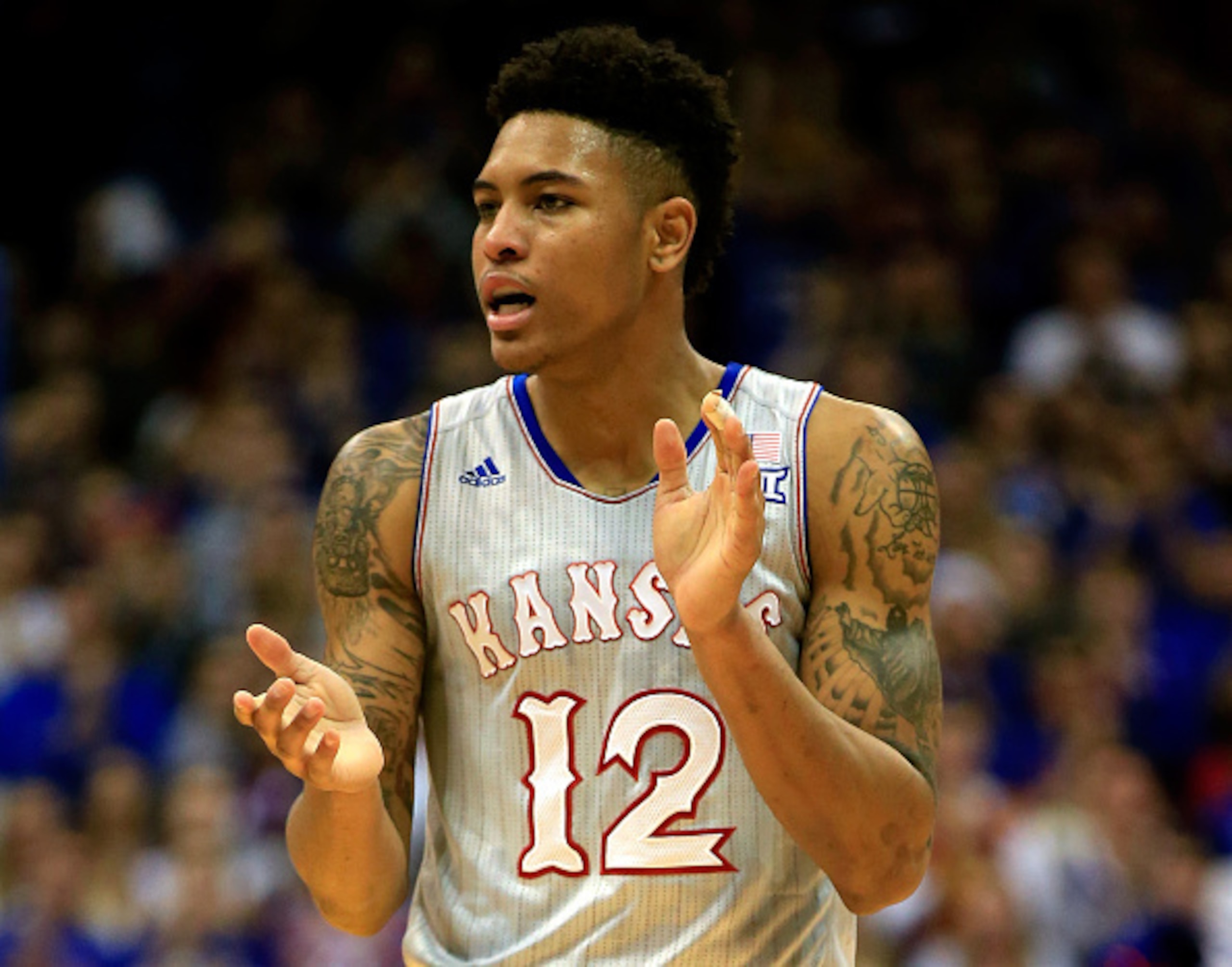 Kelly Oubre of Kansas has found more and more to clap about as this season has progressed. Kelly Oubre of Kansas has found more and more to clap about as this season has progressed.