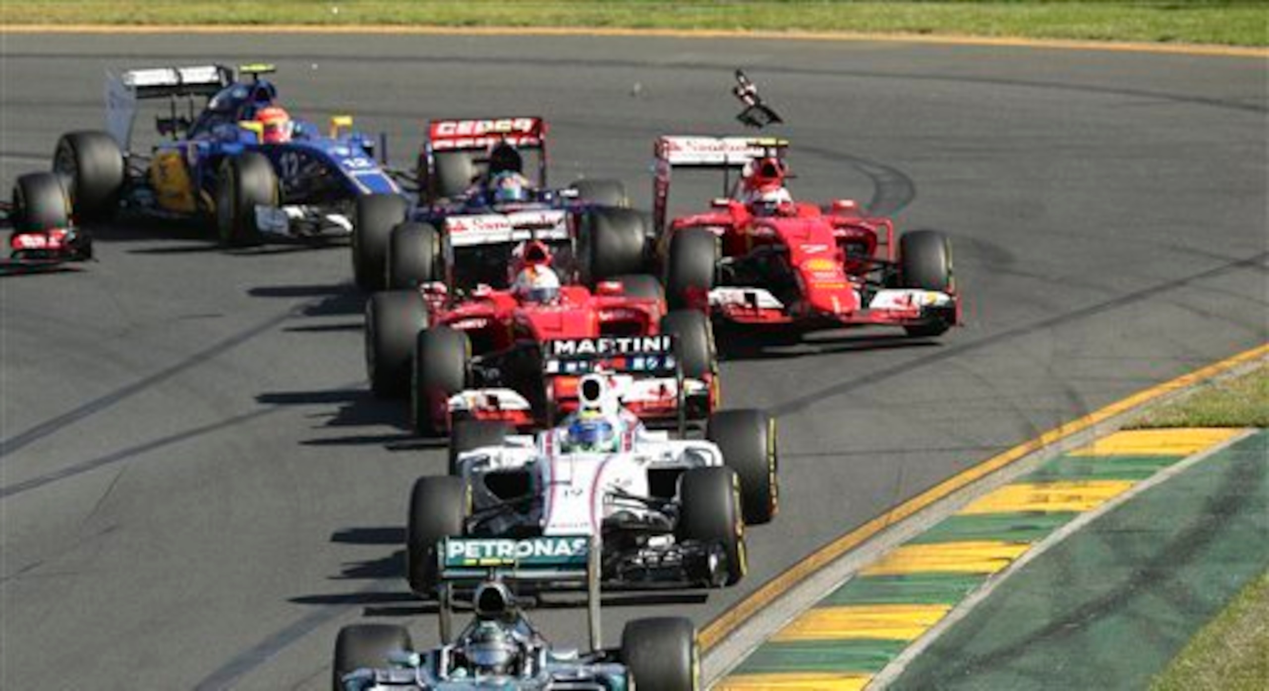 Raikkonen suffered damage at Turn 1.