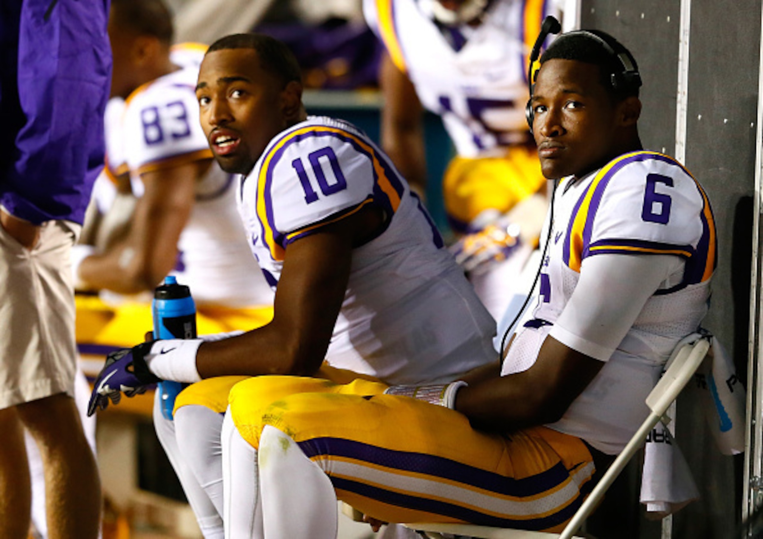 LSU QBs Anthony Jennings (10) and Brandon Harris (6)