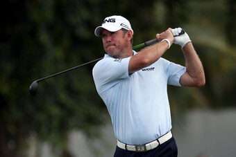 DORAL, FL - MARCH 07:  Lee Westwood of England plays a shot on the first hole during the third round of the World Golf Championships-Cadillac Championship at Trump National Doral Blue Monster Course on March 7, 2015 in Doral, Florida.  (Photo by Mike Ehrm