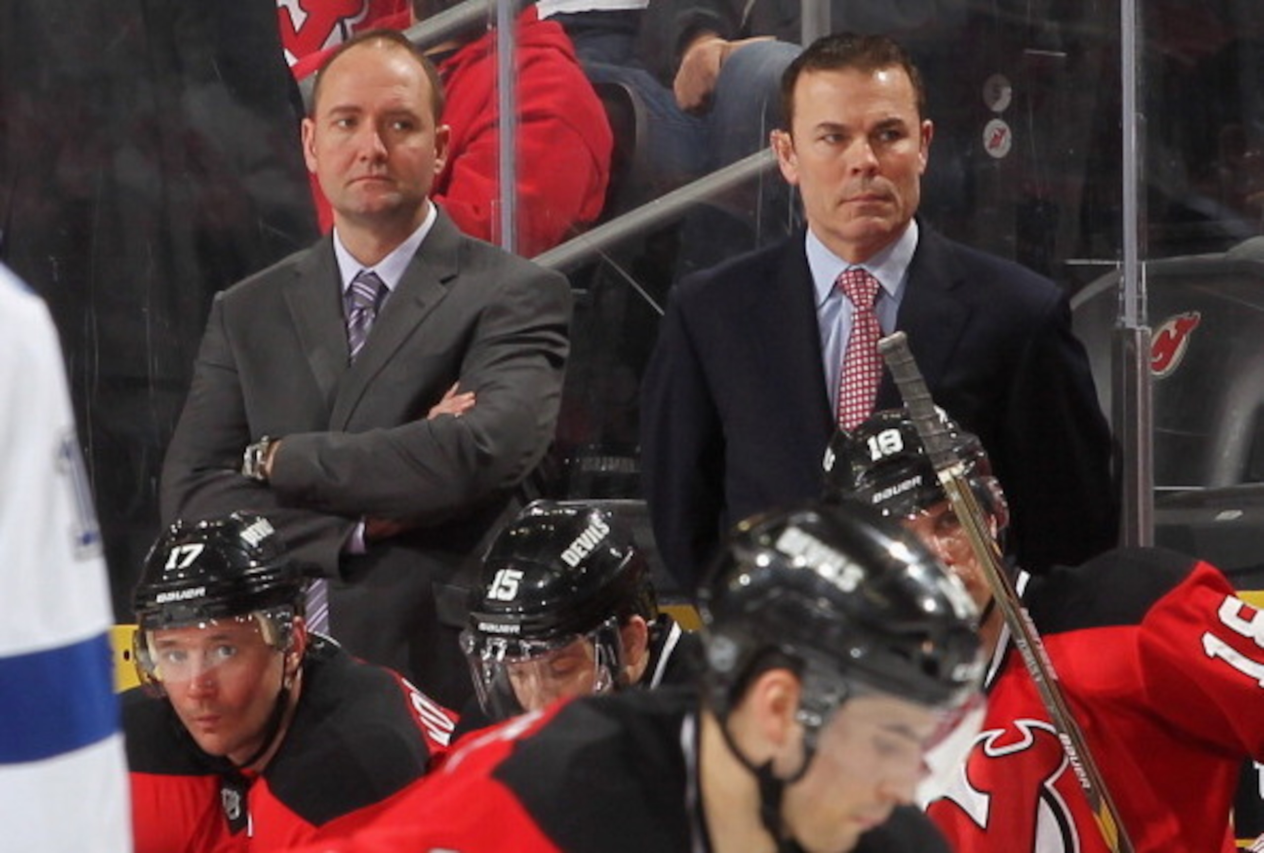 Adam Oates with Peter DeBoer during the 2011-12 season.