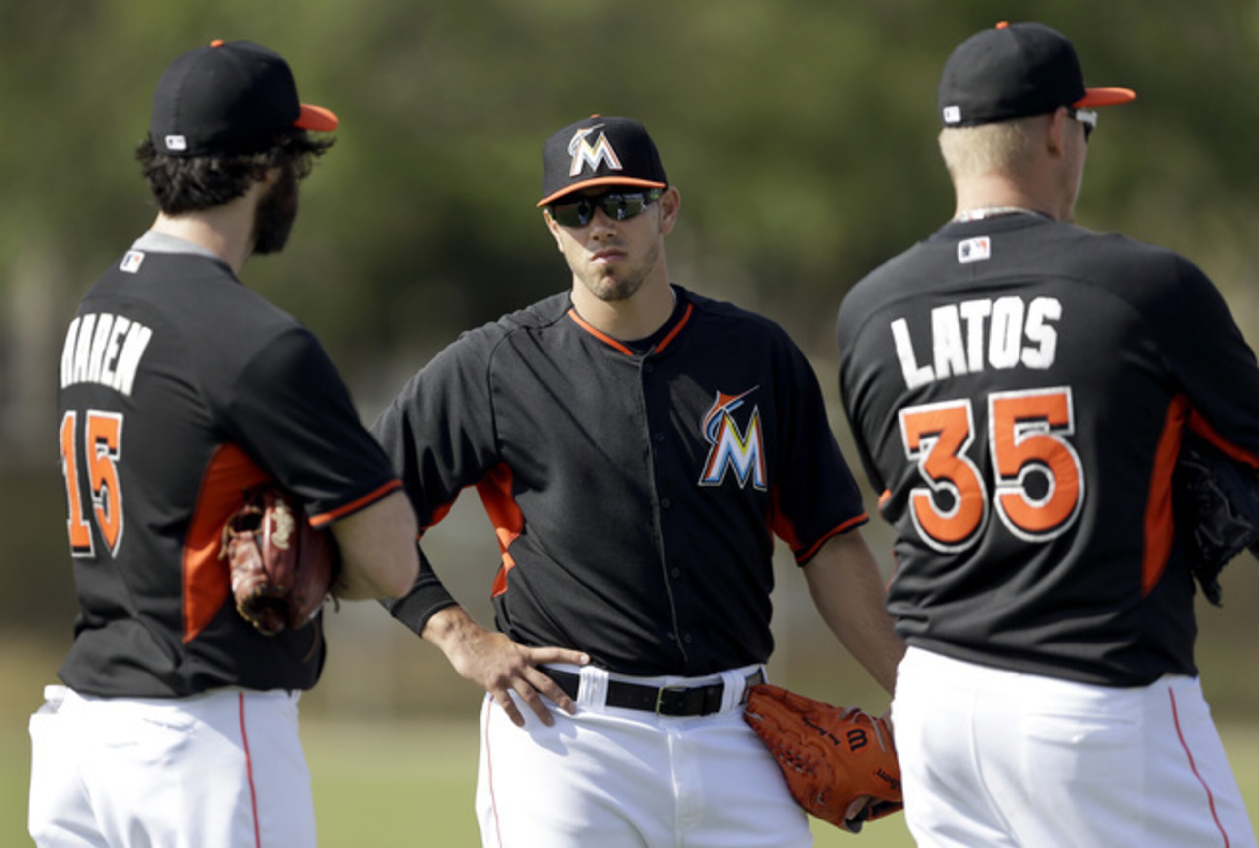 The Marlins brought in Dan Haren (left) and Mat Latos (right) this offseason to bolster a staff that already includes a budding star in Jose Fernandez (center). The Marlins brought in Dan Haren (left) and Mat Latos (right) this offseason to bolster a staff that already includes a budding star in Jose Fernandez (center).